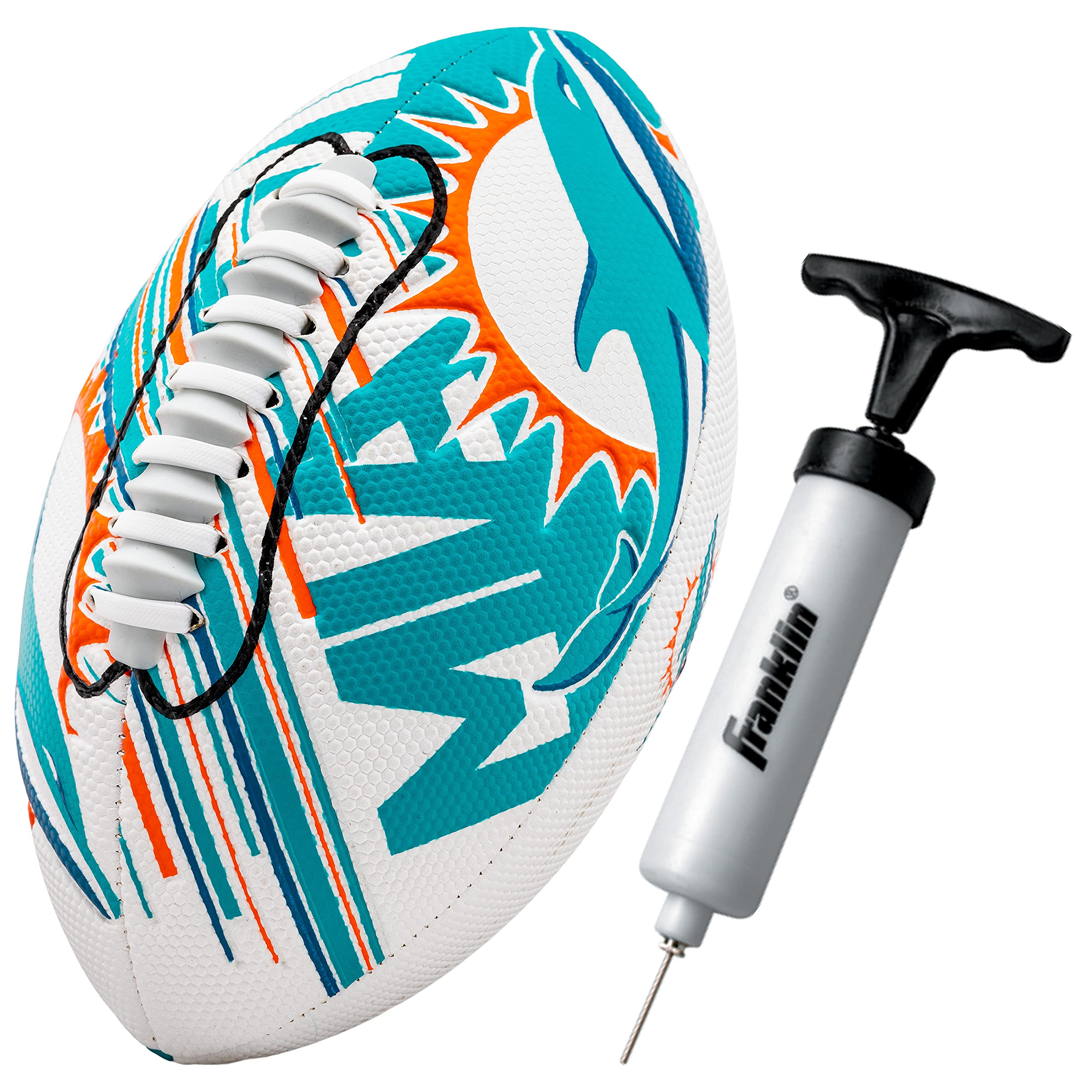 Franklin Sports Nfl Miami Dolphins Football - Youth Mini Football - 8.5'' Junior Size Ball - Spacelace Easy Grip Texture- Perfec