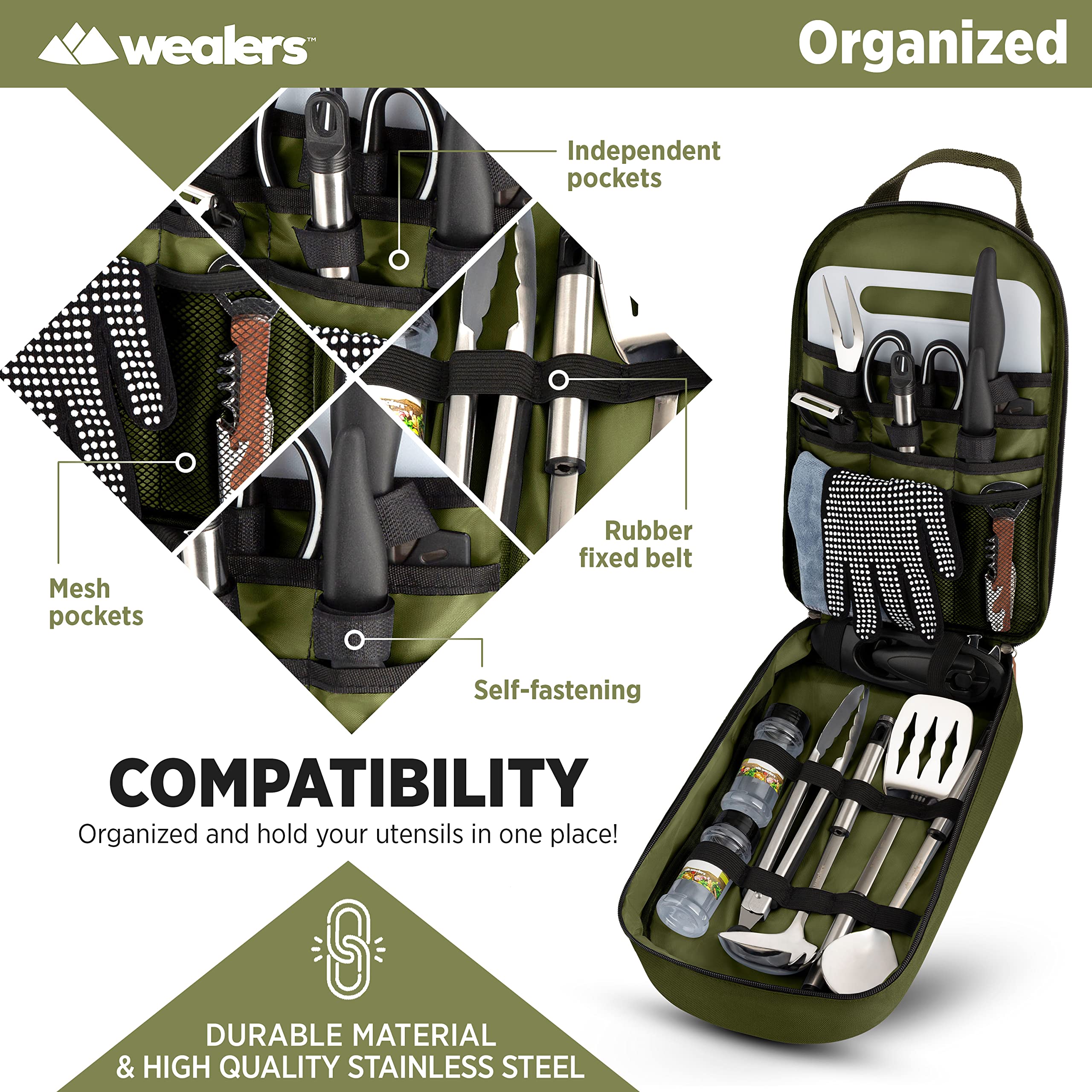 Camp Kitchen Cooking Utensil Set Travel Organizer Grill Accessories Portable Compact Gear For Backpacking Bbq Camping Hiking Tra
