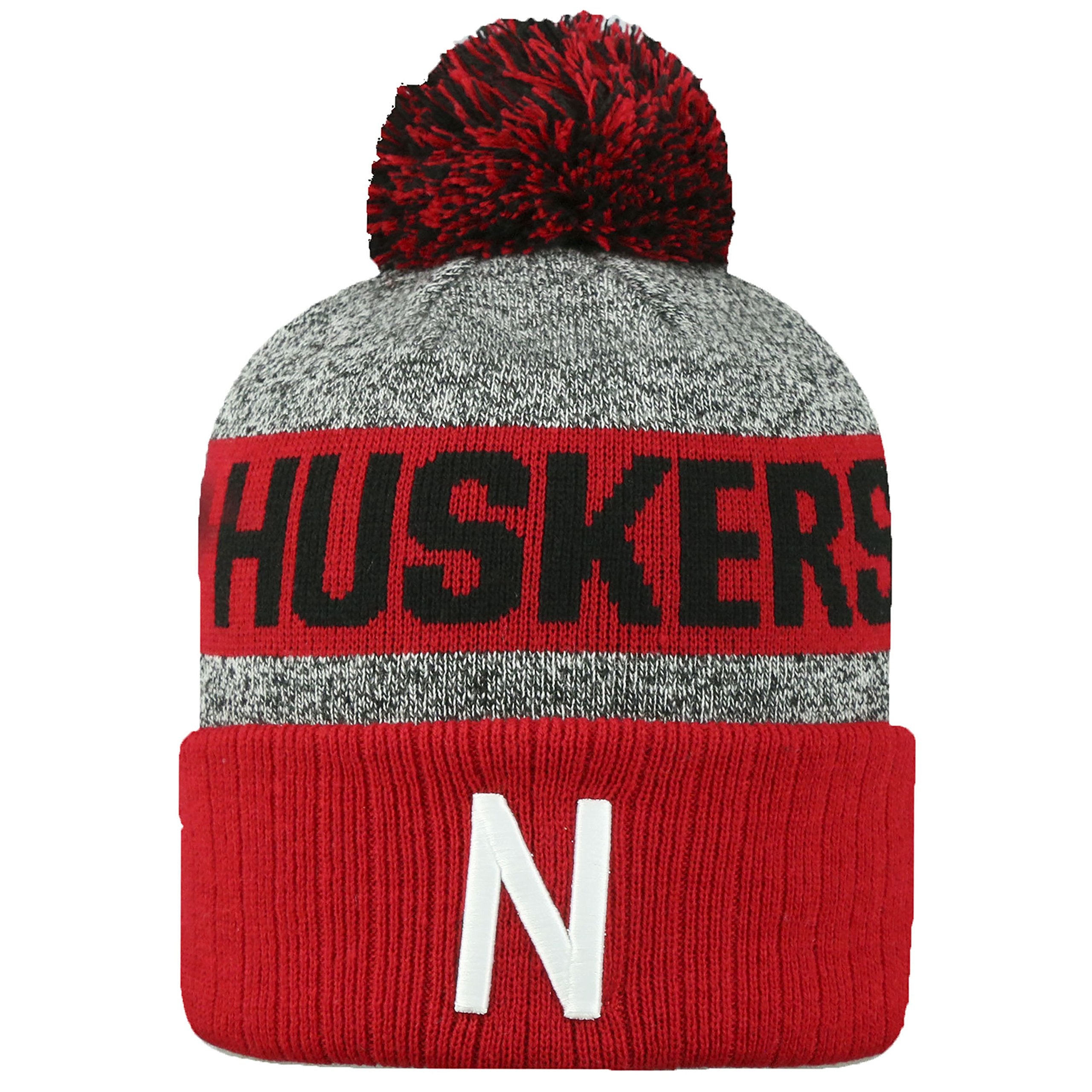 Top Of The World Ncaa Arctic Striped Cuffed Knit Pom Beanie Hat-Nebraska Cornhuskers