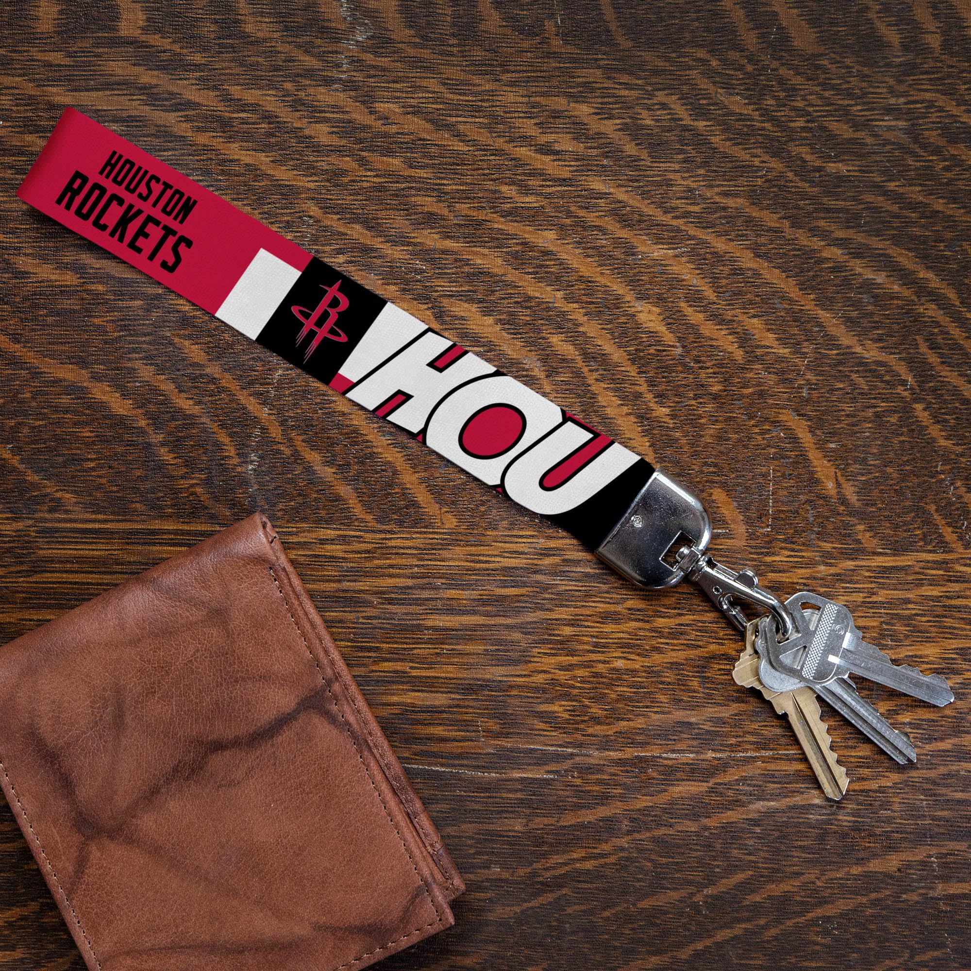 Rico Industries Nba Basketball Houston Rockets Wrist Lanyard Key Chain, Cute Wristlet Strap Keychain Holder For Women Men Car Ke