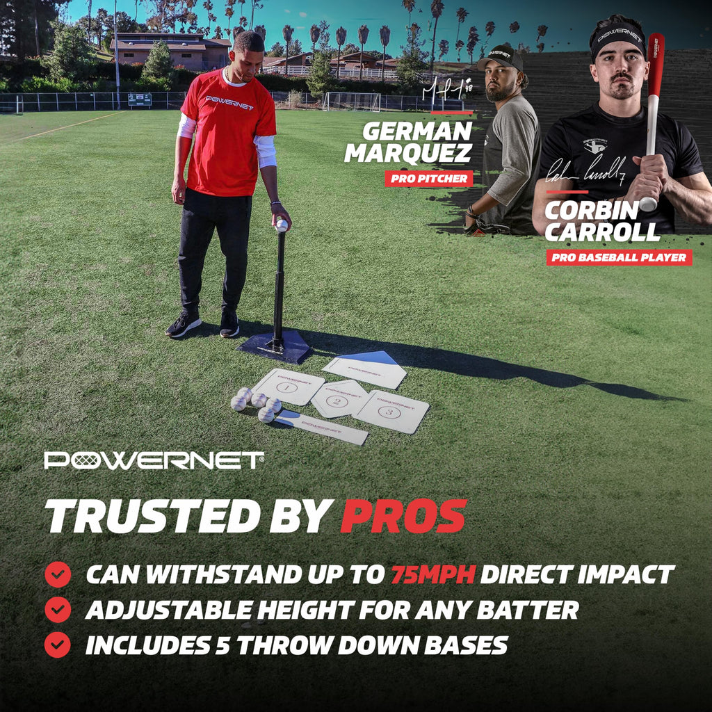 Powernet Baseball T-Ball Coaching Bundle 8 Piece Tee-Ball Set Includes 6 Soft Core Baseballs, Adjustable Tee, 5 Throw Down Bases