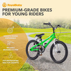 Royalbaby Freestyle Outdoor Childrens Bicycle Dual Handbrakes Sporty Kid Bike with Kickstand and Adjustable Seat, 18 Inch, Gree