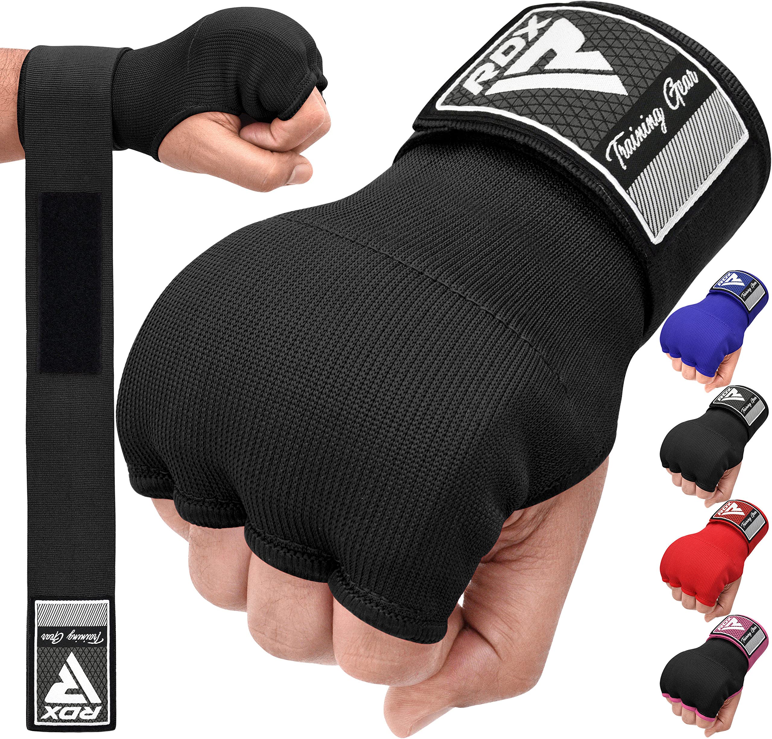Rdx Training Boxing Inner Gloves Hand Wraps Mma Fist Protector Bandages Mitts,Black,Large