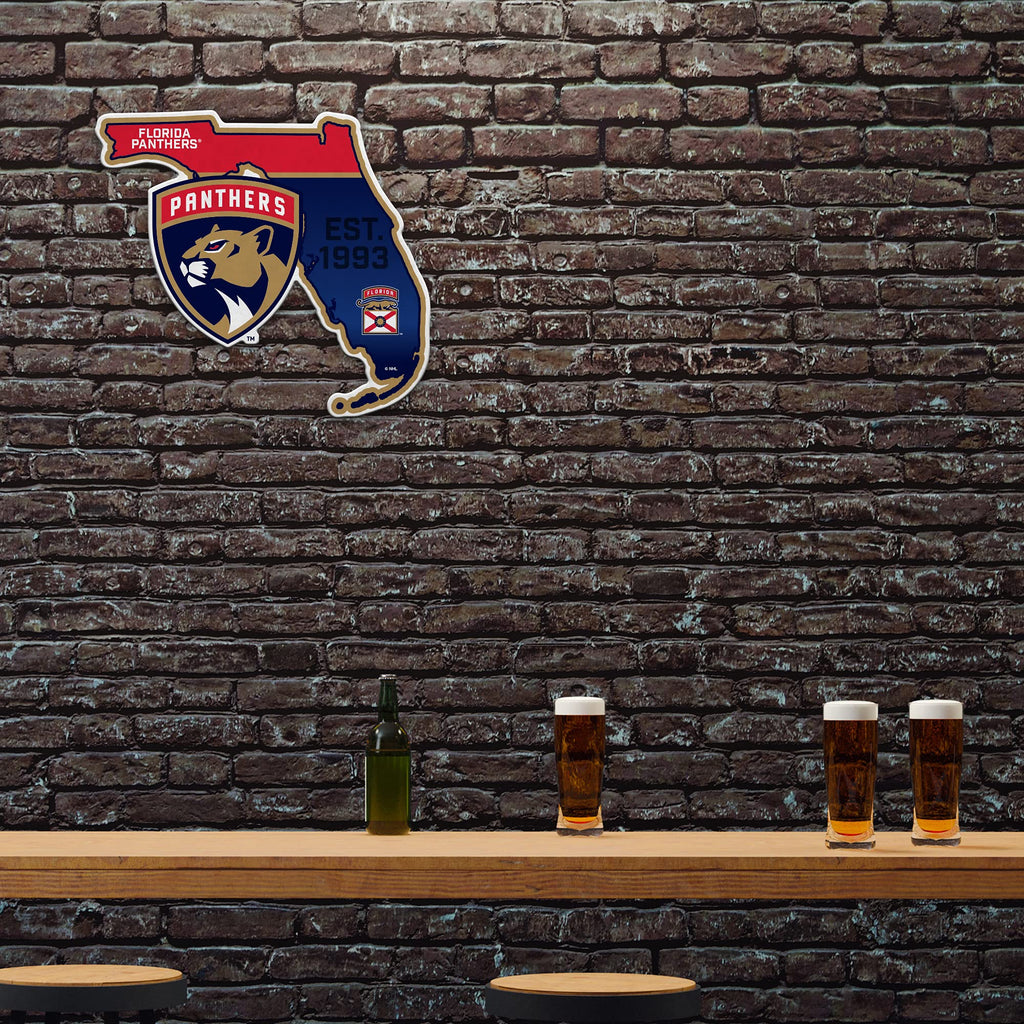 Rico Industries Nhl Florida Panthers State Shape Shape Cut Pennant - Home And Living Room D  Cor - Soft Felt Ez To Hang, 18X0.10