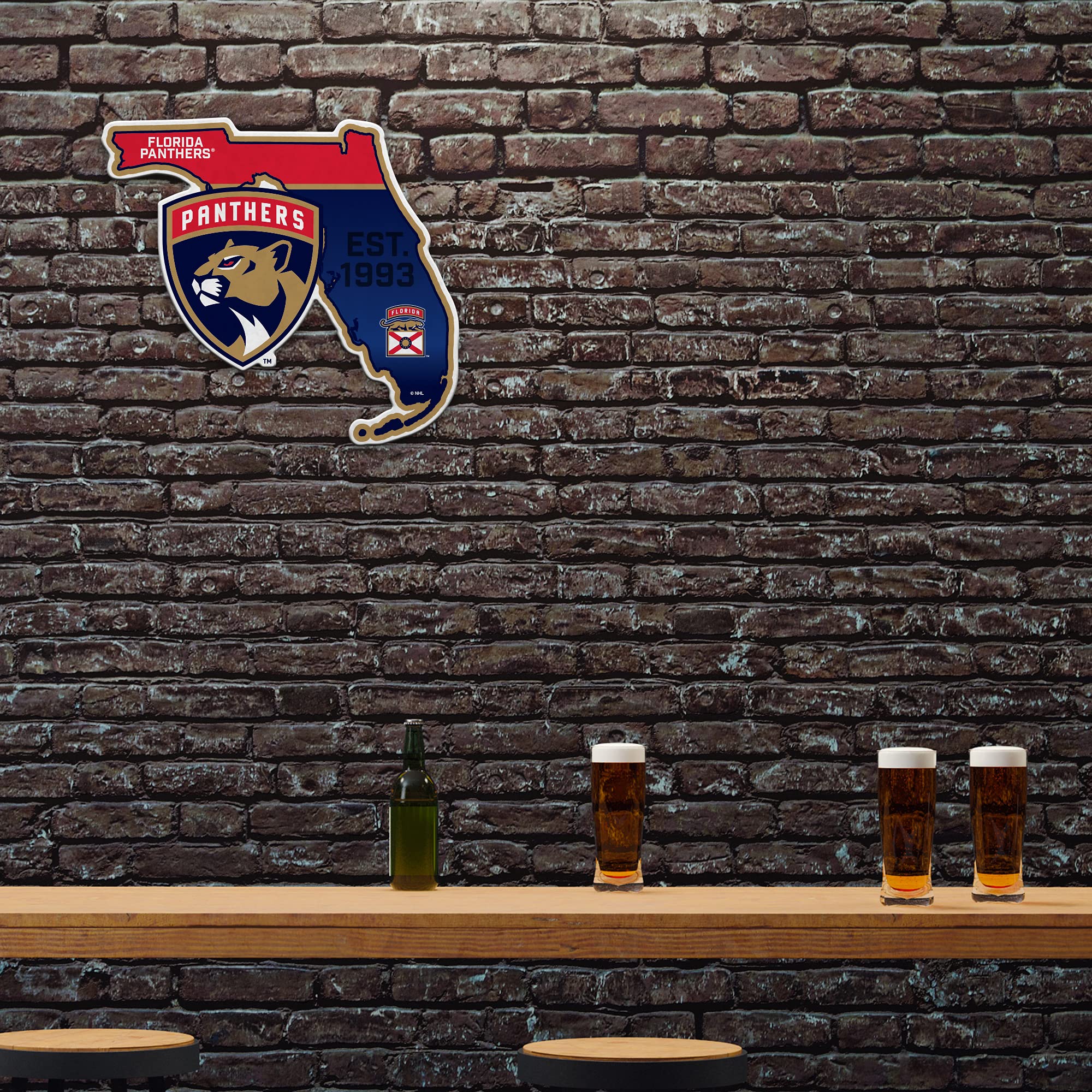 Rico Industries Nhl Florida Panthers State Shape Shape Cut Pennant - Home And Living Room D  Cor - Soft Felt Ez To Hang, 18X0.10