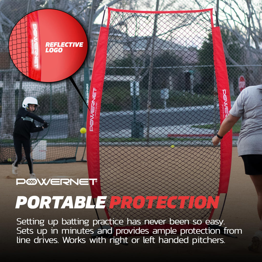 Powernet I-Screen With Frame And Carry Bag (Red)  Portable Baseball Pitcher Protection At Batting Practice  Instant Player And C