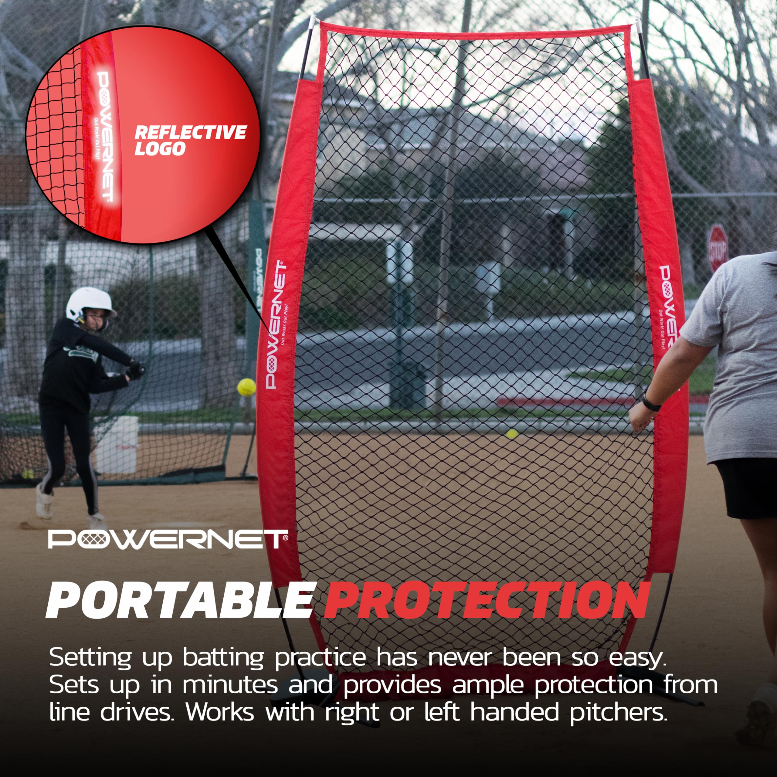 Powernet I-Screen With Frame And Carry Bag (Red)  Portable Baseball Pitcher Protection At Batting Practice  Instant Player And C