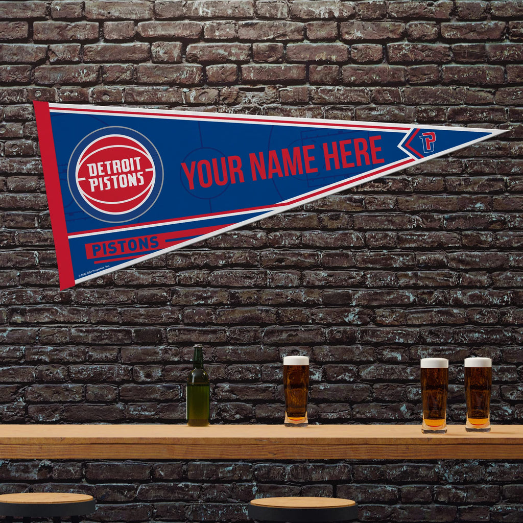 Rico Industries Nba Basketball Detroit Pistons Personalized - Custom 12'' X 30'' Soft Felt Pennant - Ez To Hang