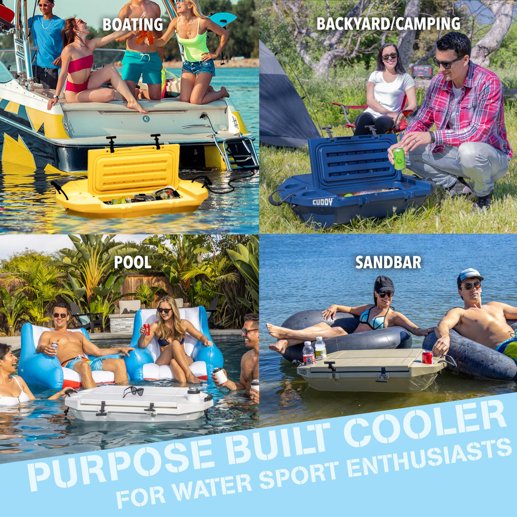 Cuddy Floating Cooler and Dry Storage Vessel for Land & Water - 40QT- Great for River, Beach, Kayak, Pool, & Lake - Yellow