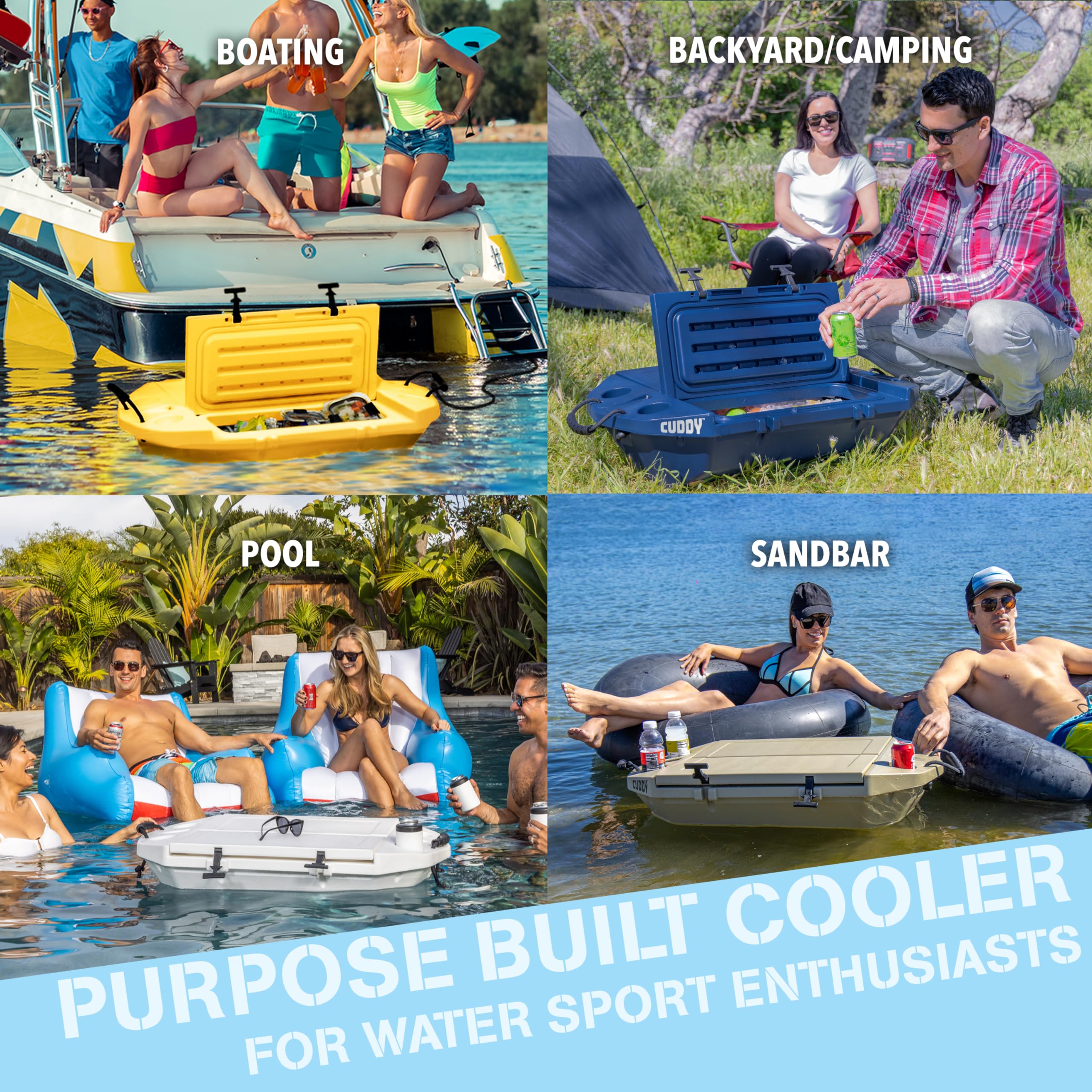 Cuddy Floating Cooler and Dry Storage Vessel for Land & Water - 40QT- Great for River, Beach, Kayak, Pool, & Lake - Yellow
