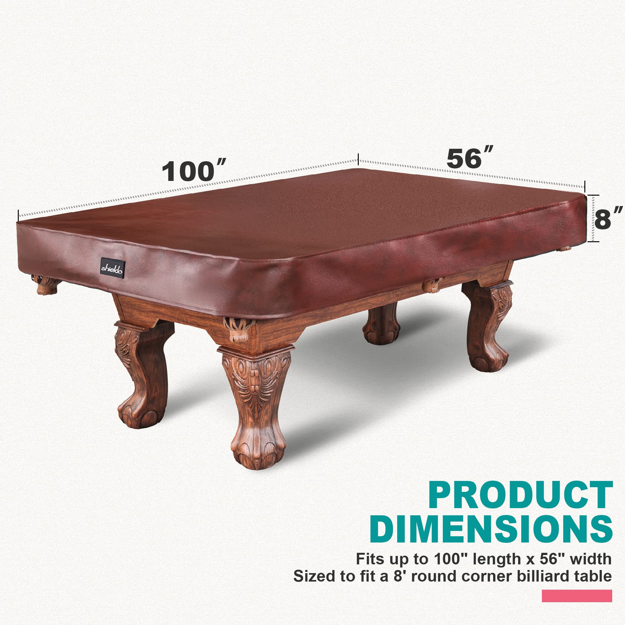 Shieldo Heavy Duty Leatherette Billiard Pool Table Cover,Waterproof&Tearproof Cover For Pool Table,7/8/9 Foot Fitted(8Ft/Brown)