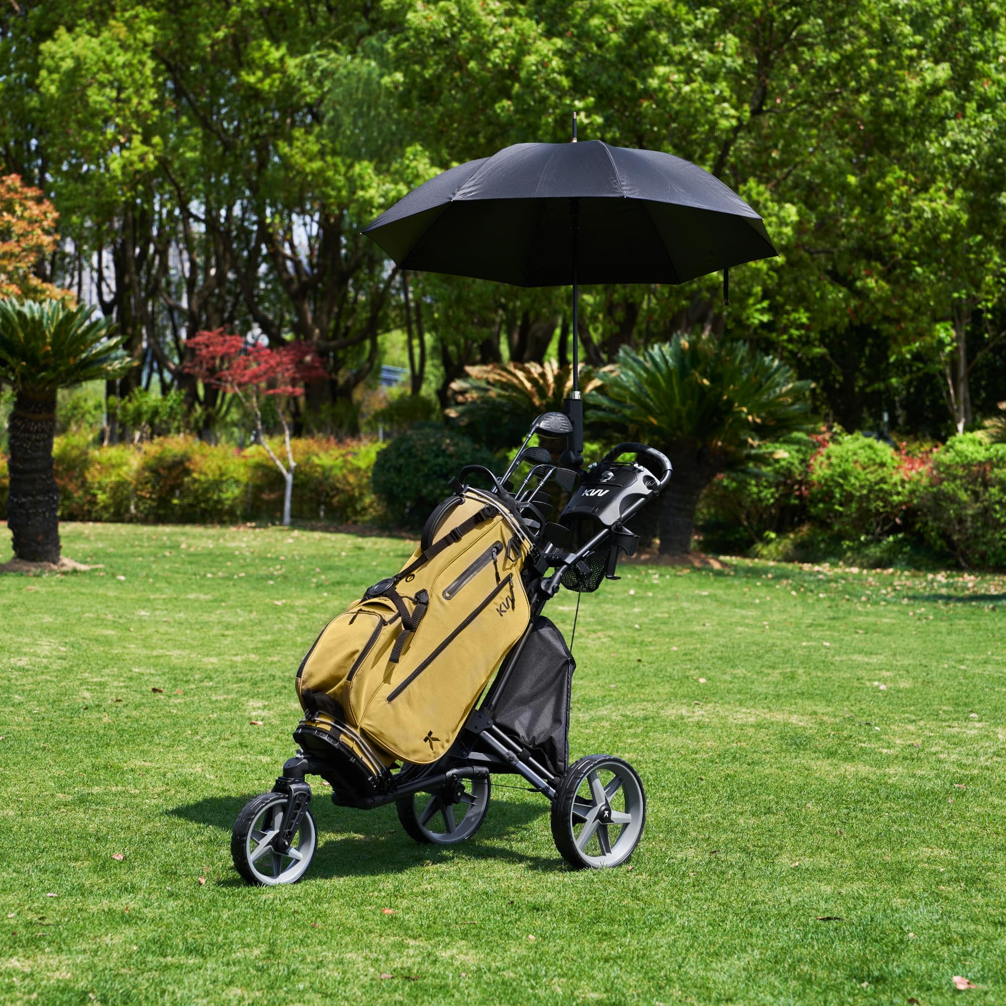 Kvv 3 Wheel 360 Rotating Front Wheel Foldable/Collapsible Golf Push Cart With Foot Brake Open And Close In One Second-Free Umbre