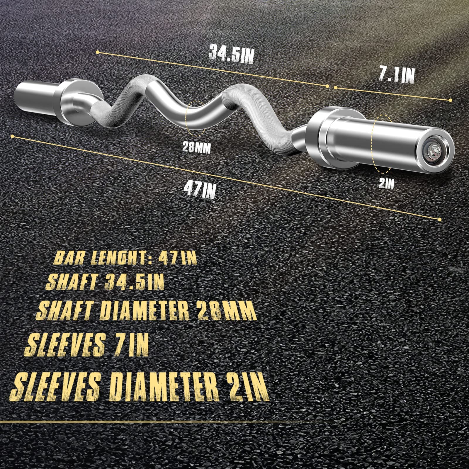 Holleyweb Olympic Barbell Curl Bar Ez Bar Strength Training Bar Threaded Chrome Barbell Bar For Weightlifting, Hip Thrusts, Squa