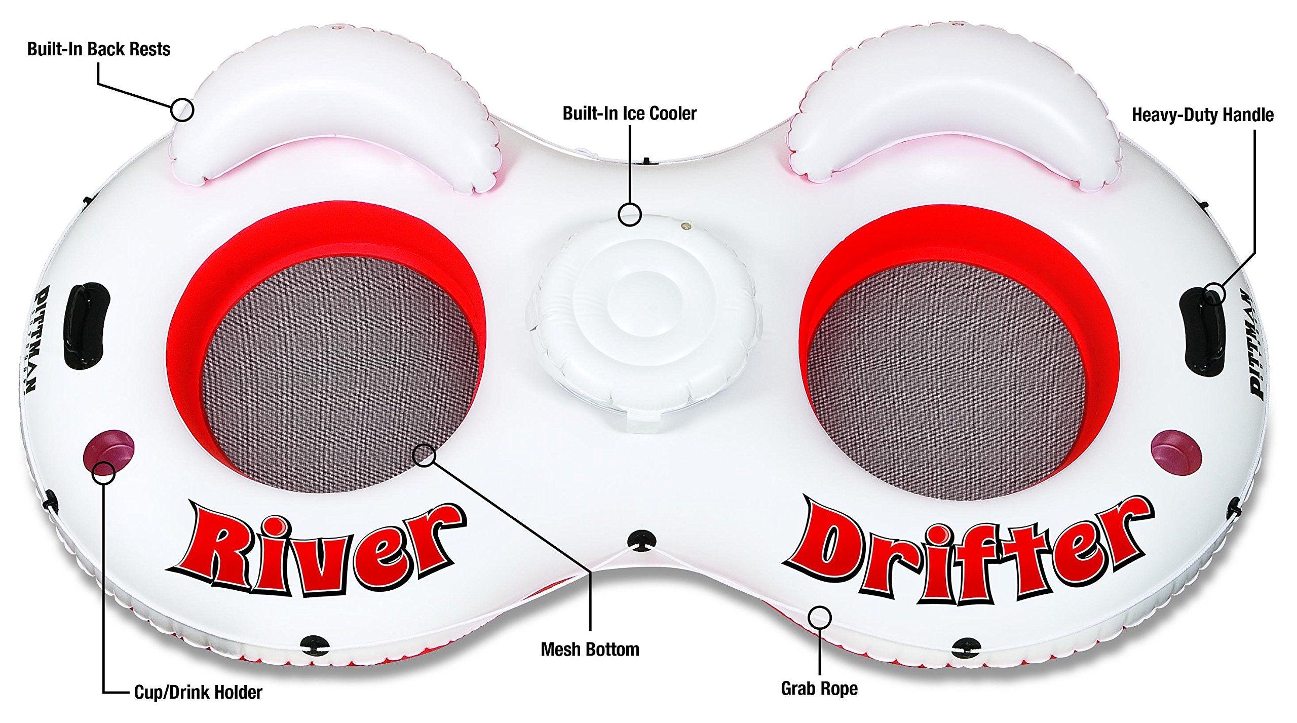 Pittman Outdoors River Drifter Inflatable Water Float Tube With Ice Chest Cooler, 2 Person