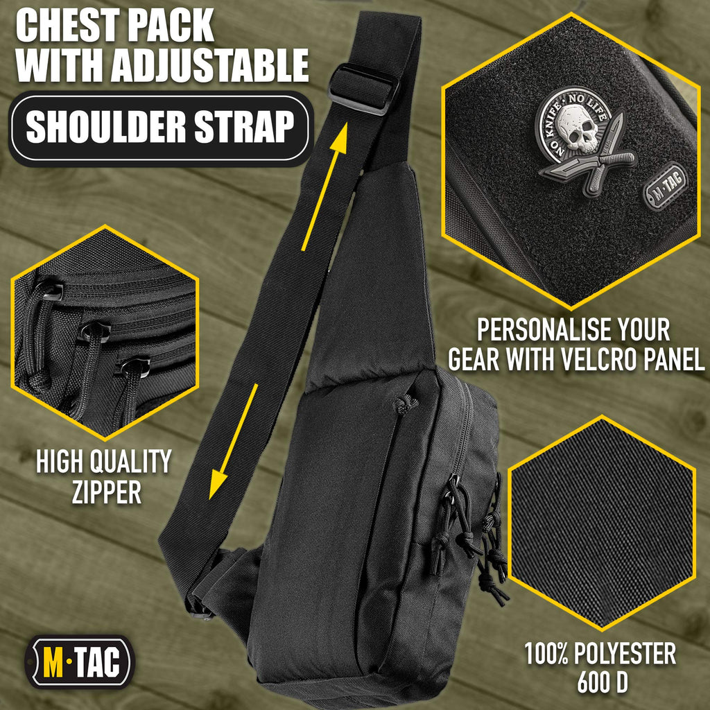 M-Tac Sling Bag for Men & Women - EDC Shoulder Pack - Crossbody Tactical Chest Bag - Everyday Tactical Gear (Black Loop Panel)