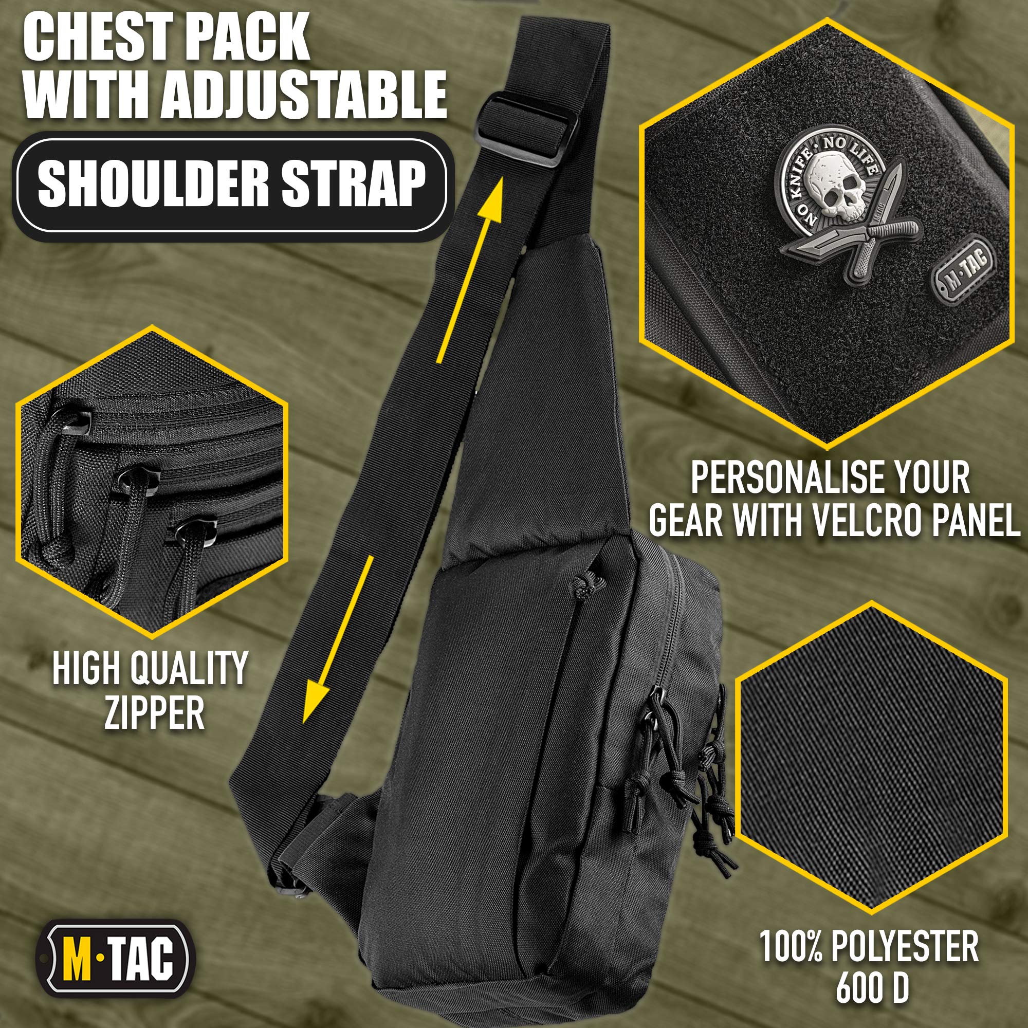 M-Tac Sling Bag for Men & Women - EDC Shoulder Pack - Crossbody Tactical Chest Bag - Everyday Tactical Gear (Black Loop Panel)