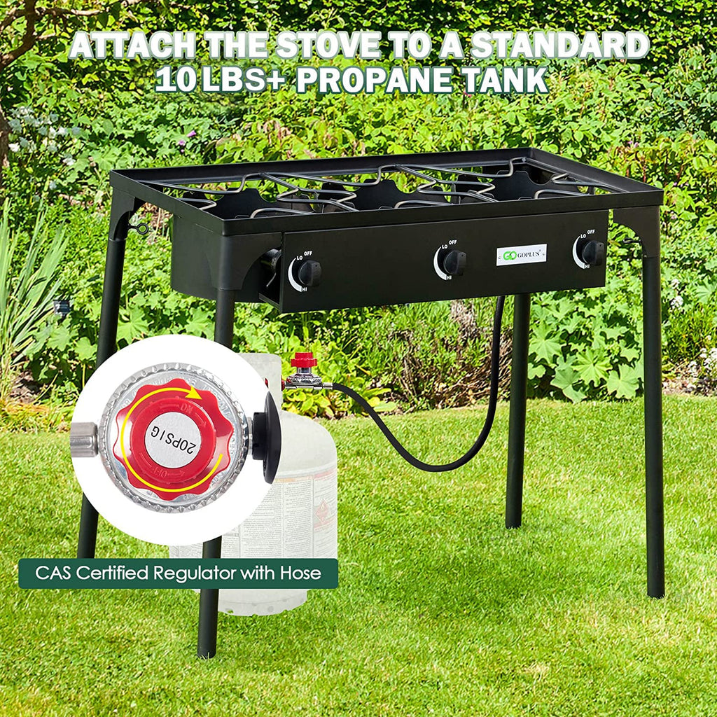 Goplus Outdoor Camping Stove, 3 Burner Propane Gas Cooker W/Detachable Legs & Csa Regulator & 0-20 Psi Regulator For Camp Paito