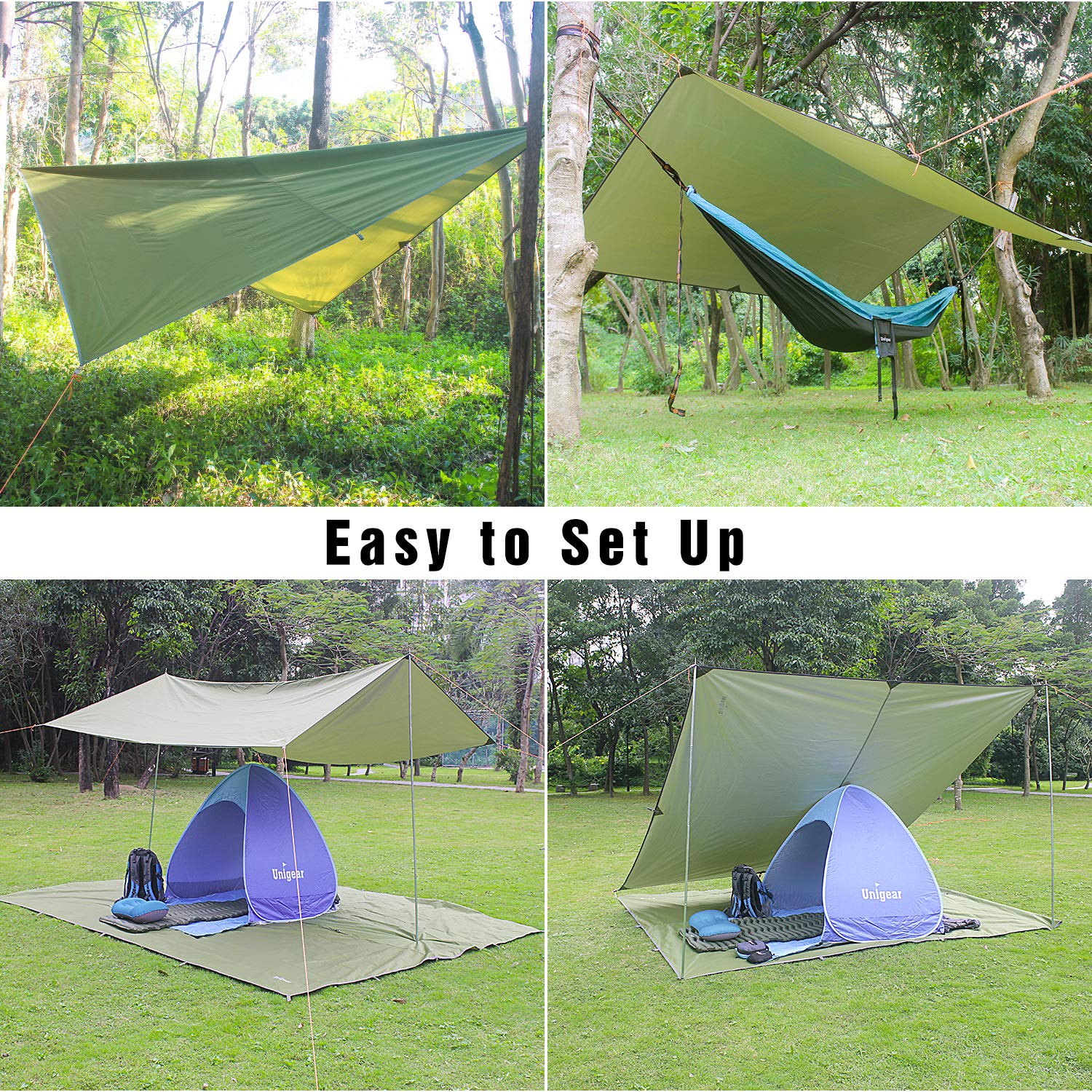 Unigear Hammock Rain Fly Waterproof Tent Tarp, 9.8X9.8Ft, Uv Protection And Pu 3000Mm Waterproof, Lightweight For Camping, Backp
