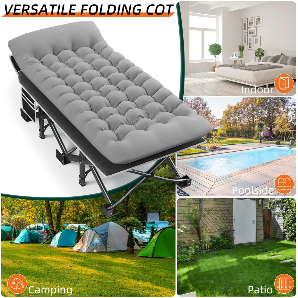 Fragess Portable Camping Cot, 32 Extra Wide Camping Cots For Adults With Thick Mattress, Heavy Duty Sleeping Cot Holds Up To 600