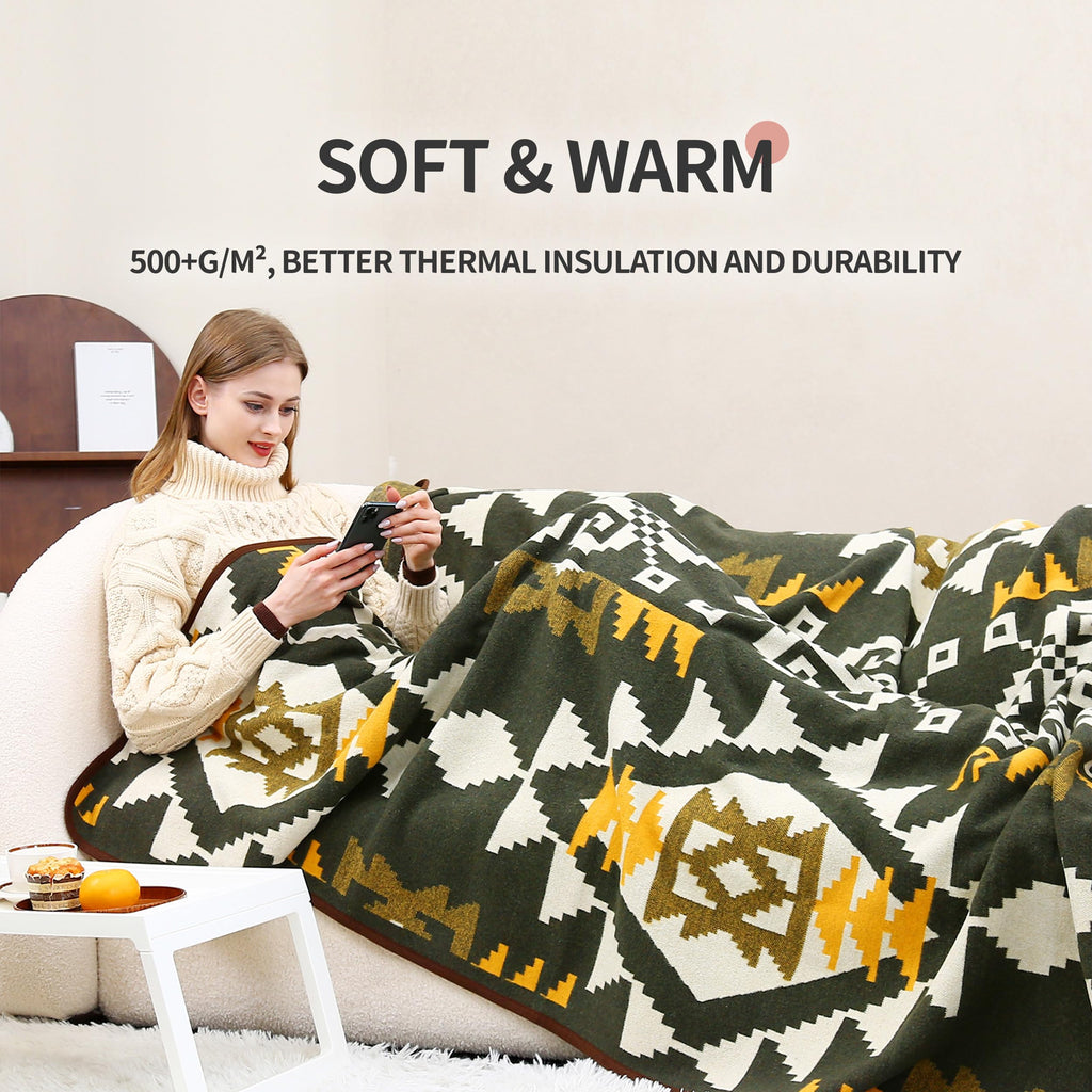 Acushla Merino Wool Camp Blanket - Warm Thick Washable Large Outdoor Camping Sleeping Throw Blanket All Weather Aztec Style 63''