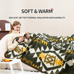 Acushla Merino Wool Camp Blanket - Warm Thick Washable Large Outdoor Camping Sleeping Throw Blanket All Weather Aztec Style 63''