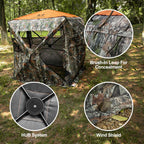 Hunthor Hunting Blind For 2-3 Person, 270 Degree See-Through Ground Blind With Silent Zipper And Orange Top, Portable Pop-Up Ten