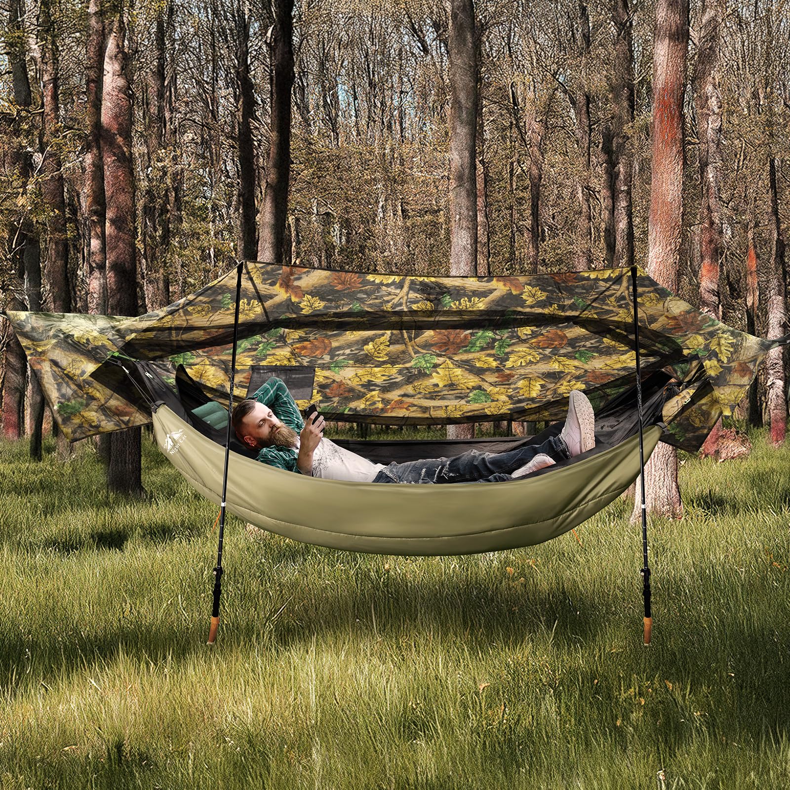 Night Cat Camping Hammock Tent: Lightweight Portable 4 In 1 Hammock With Rain Tarp And Mosquito Net For Hiking Jungle Outdoor Ca