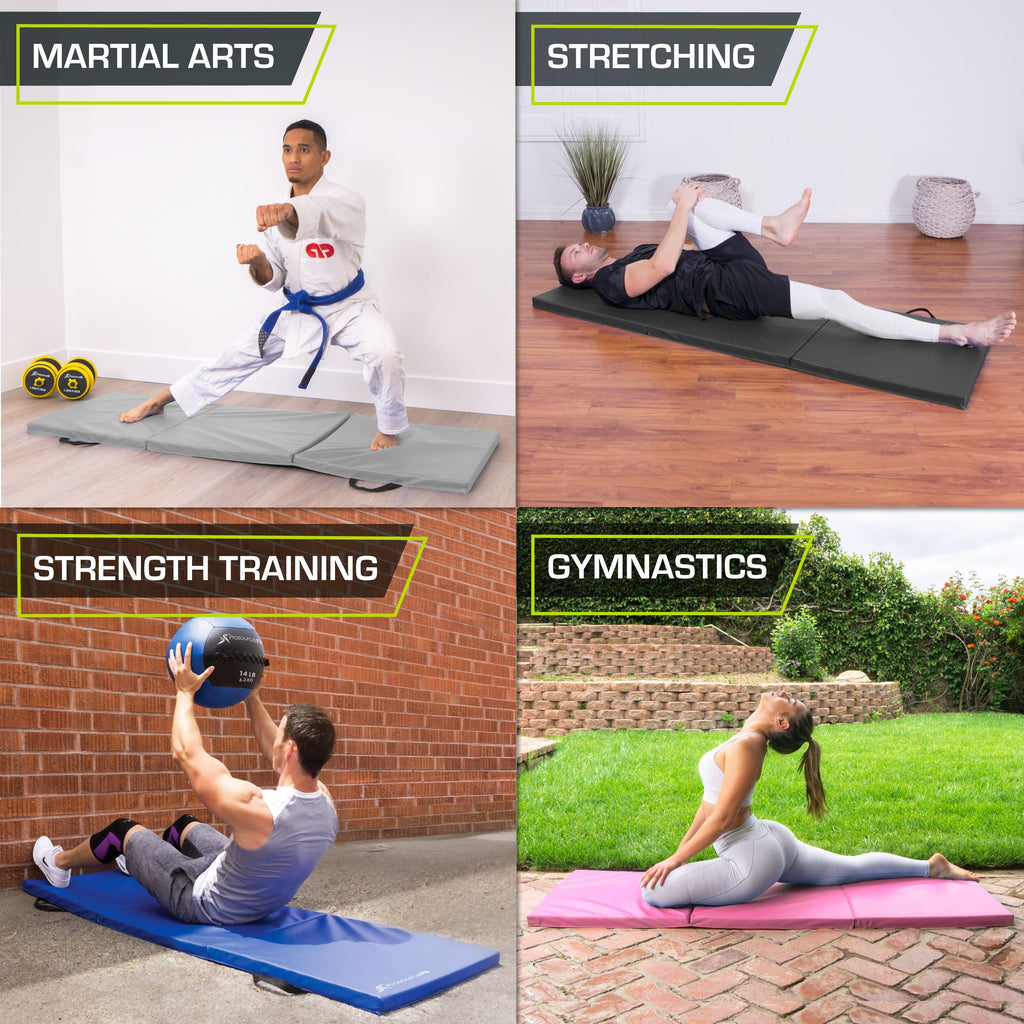 Prosourcefit Tri-Fold Folding Thick Exercise Mat 6X2 With Carrying Handles For Mma, Gymnastics Core Workouts, Black