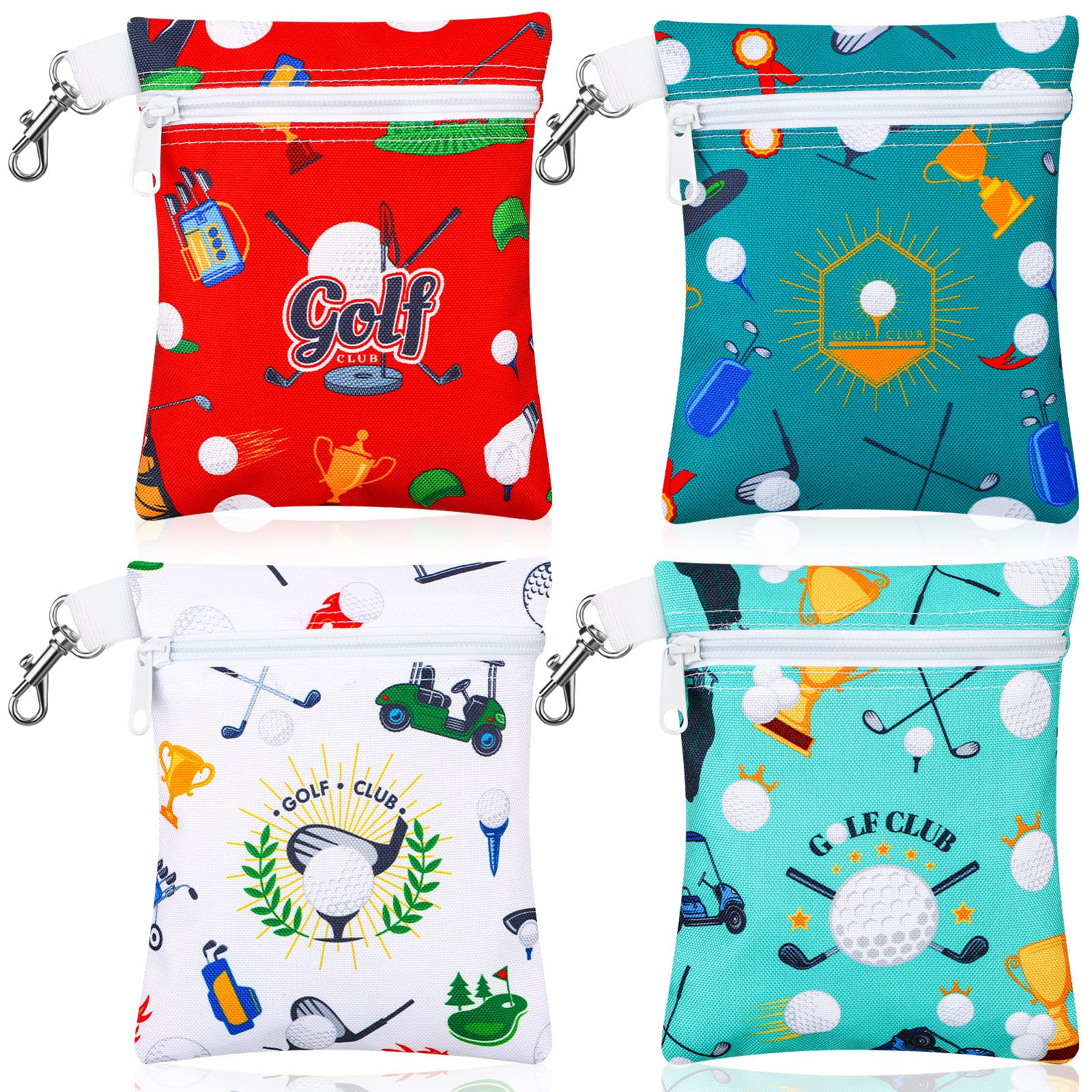 Silkfly 4 Pcs Golf Tee Bag 5.62 x 6.87 Inch Zipper Pouch Tee Holder Pouch with Metal Lobster Claw Clip Gifts Accessories for Men