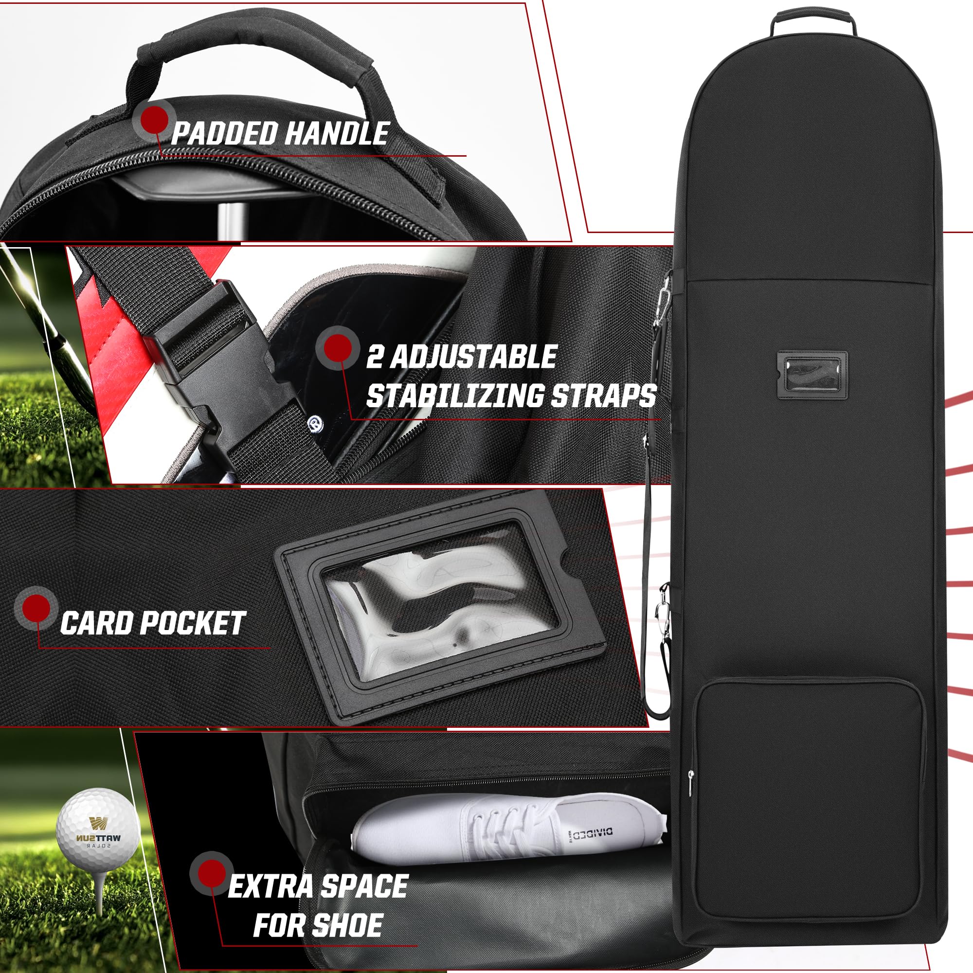 Darekuku Soft-Sided Golf Travel Bag For Airlines With Detachable Shoulder Straps, Foldable Golf Club Cover Travel Case With Whee