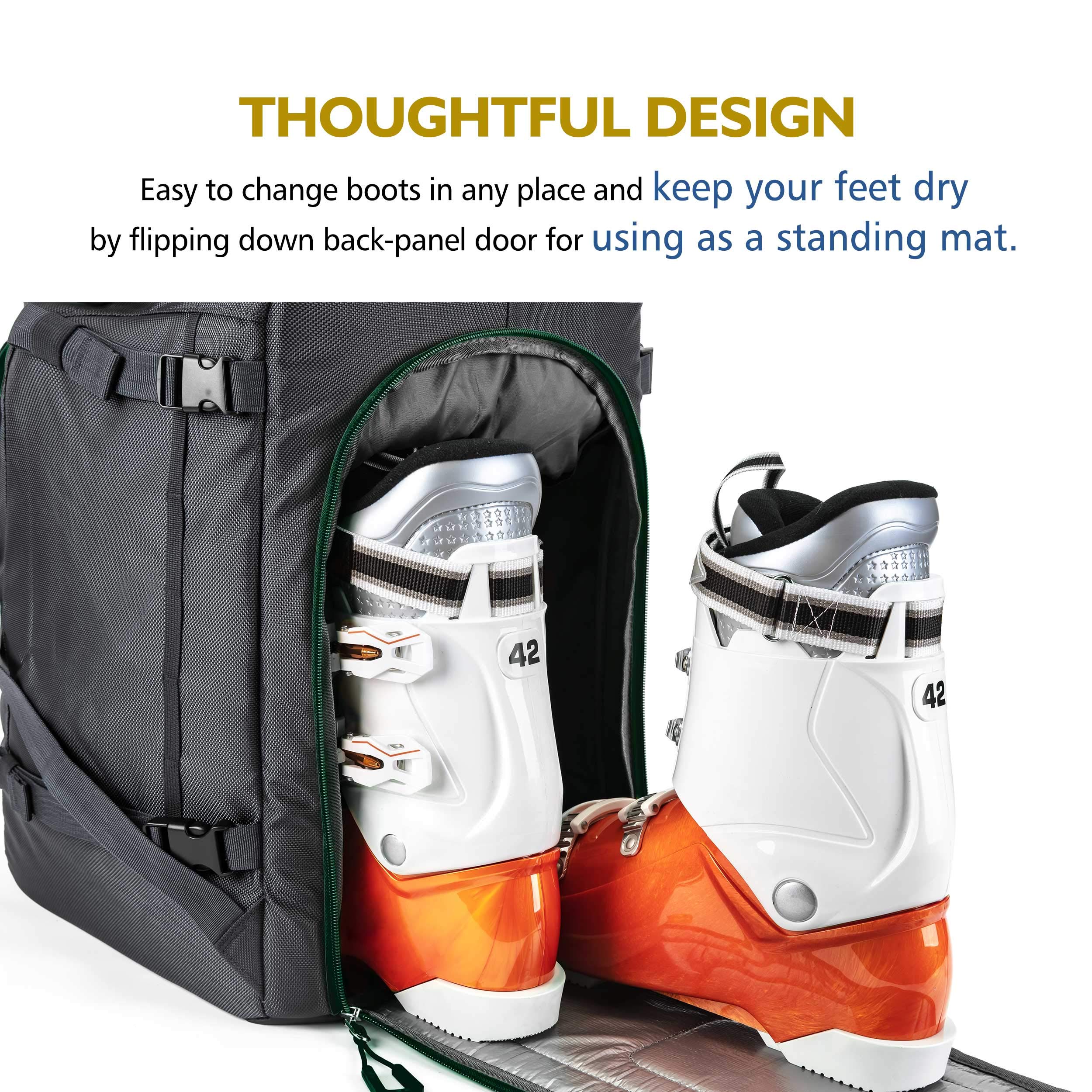 Unigear Ski Boot Bag, 50L Ski Boot Travel Backpack For Ski Helmet, Goggles, Gloves, Skis, Snowboard & Accessories (Gray)