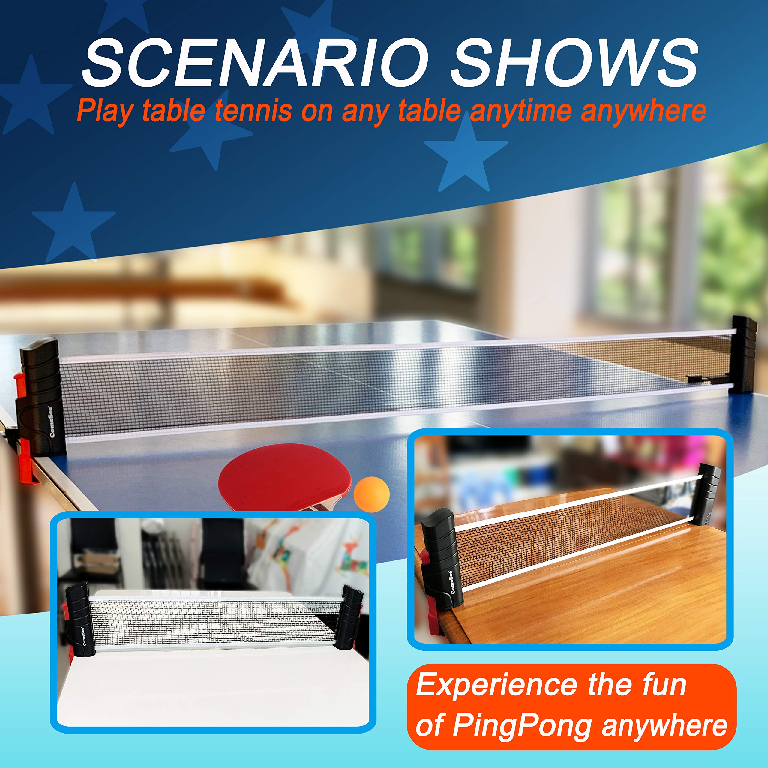 Comesee Retractable Ping Pong Net For Any Table, Table Tennis Nets And Posts Equipment For Replacement (Black)