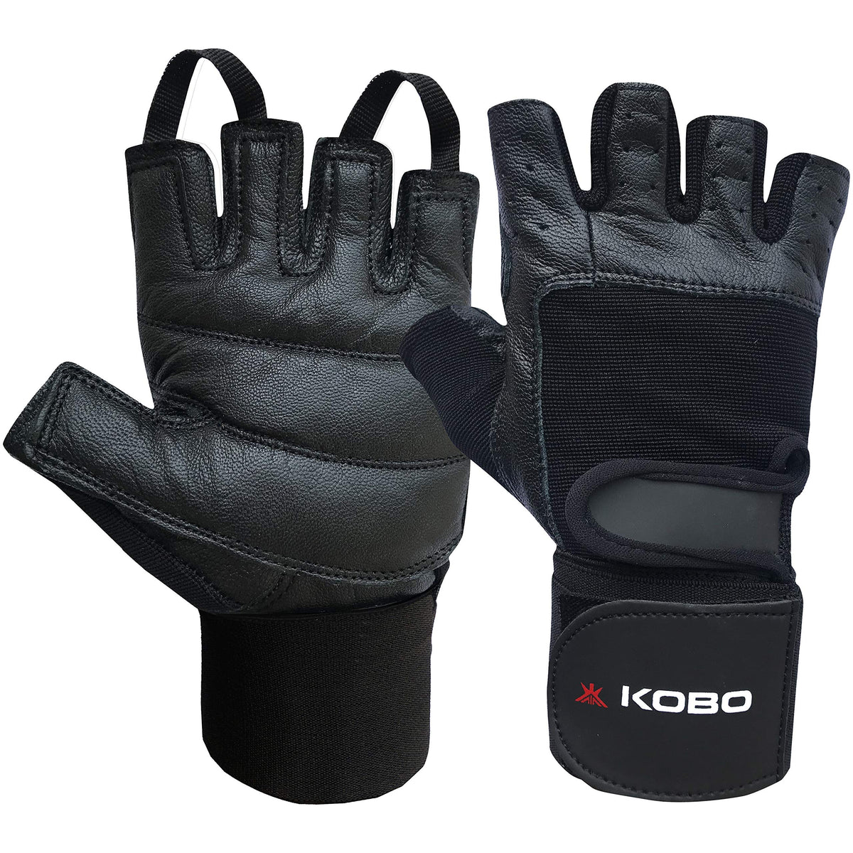 Kobo Wtg02BlackMedium Weight Lifting Gym Gloves Leather Hand Protector For Fitness Training