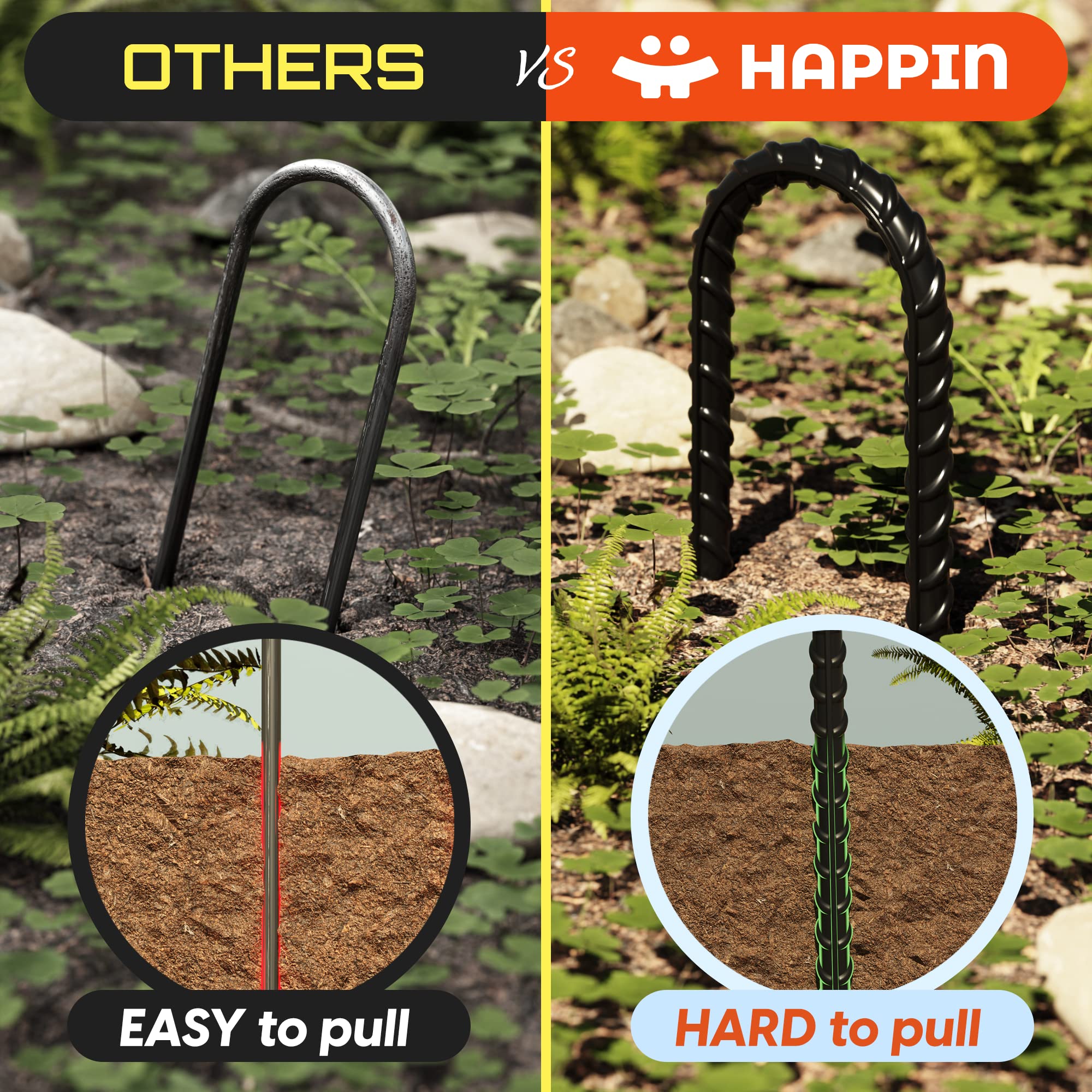 Happin 12 Inch Heavy Duty Ground Anchors, Garden Stakes U Hook, Tent Stakes Heavy Duty, Chain Link Fence Anchors, Ground Anchors