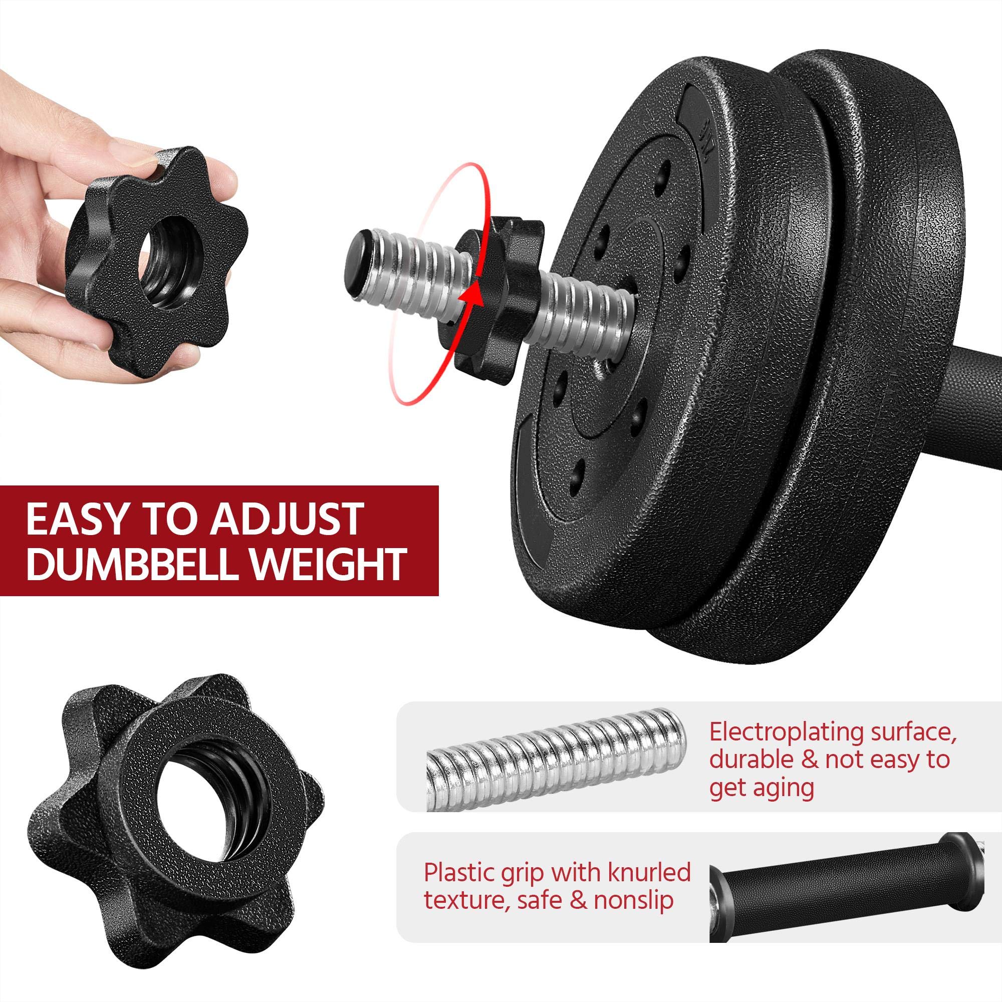 Yaheetech Adjustable Dumbbells Weight Set - 66Lb Dumbbell Weights Exercise & Fitness Equipment W/ 4 Spinlock Collars & 2 Connect