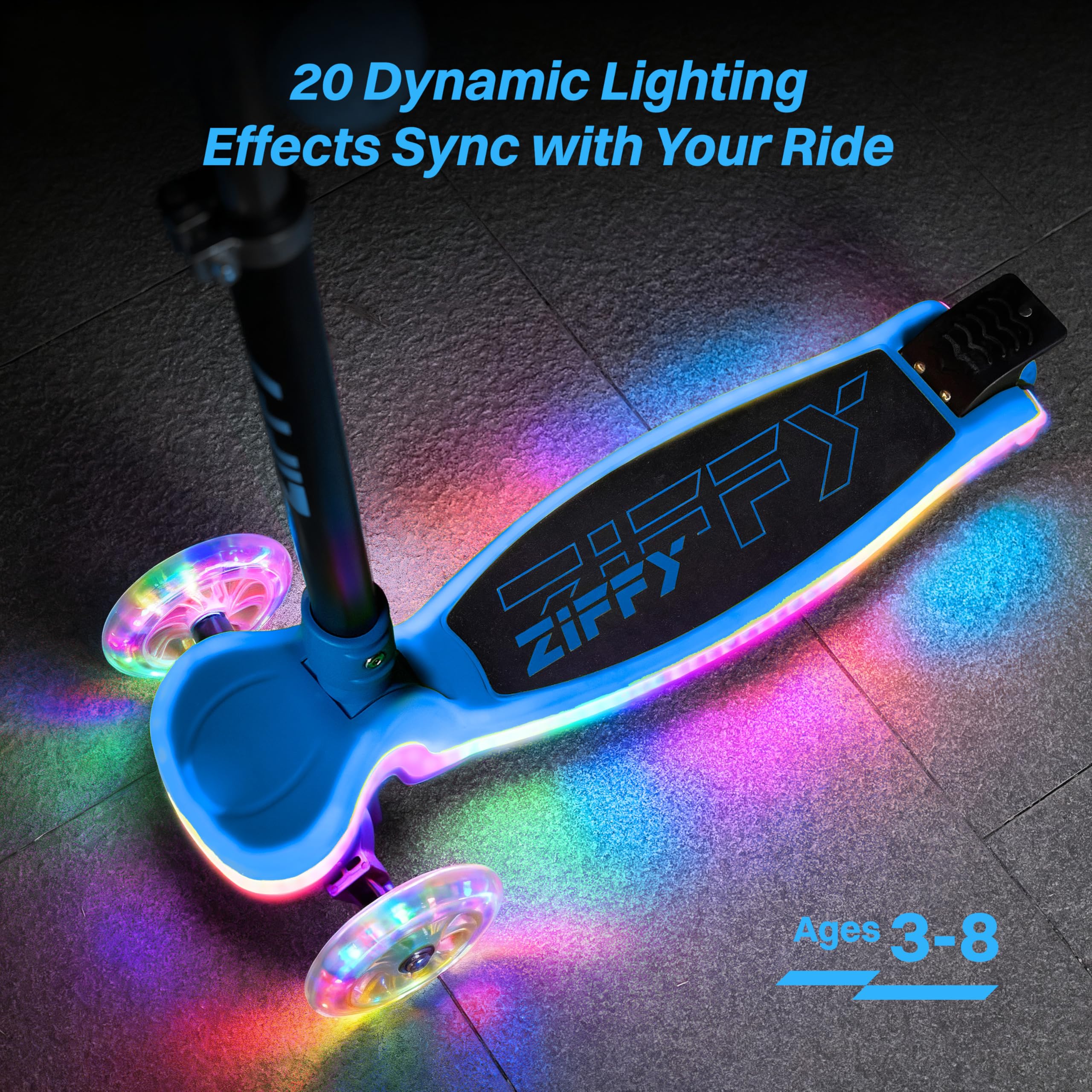 ZIFFY Kids Scooter for Boys & Girls Features LED Light-Up Wheels, 4 Adjustable Height Handlebars, and Lean-to-Steer Design with