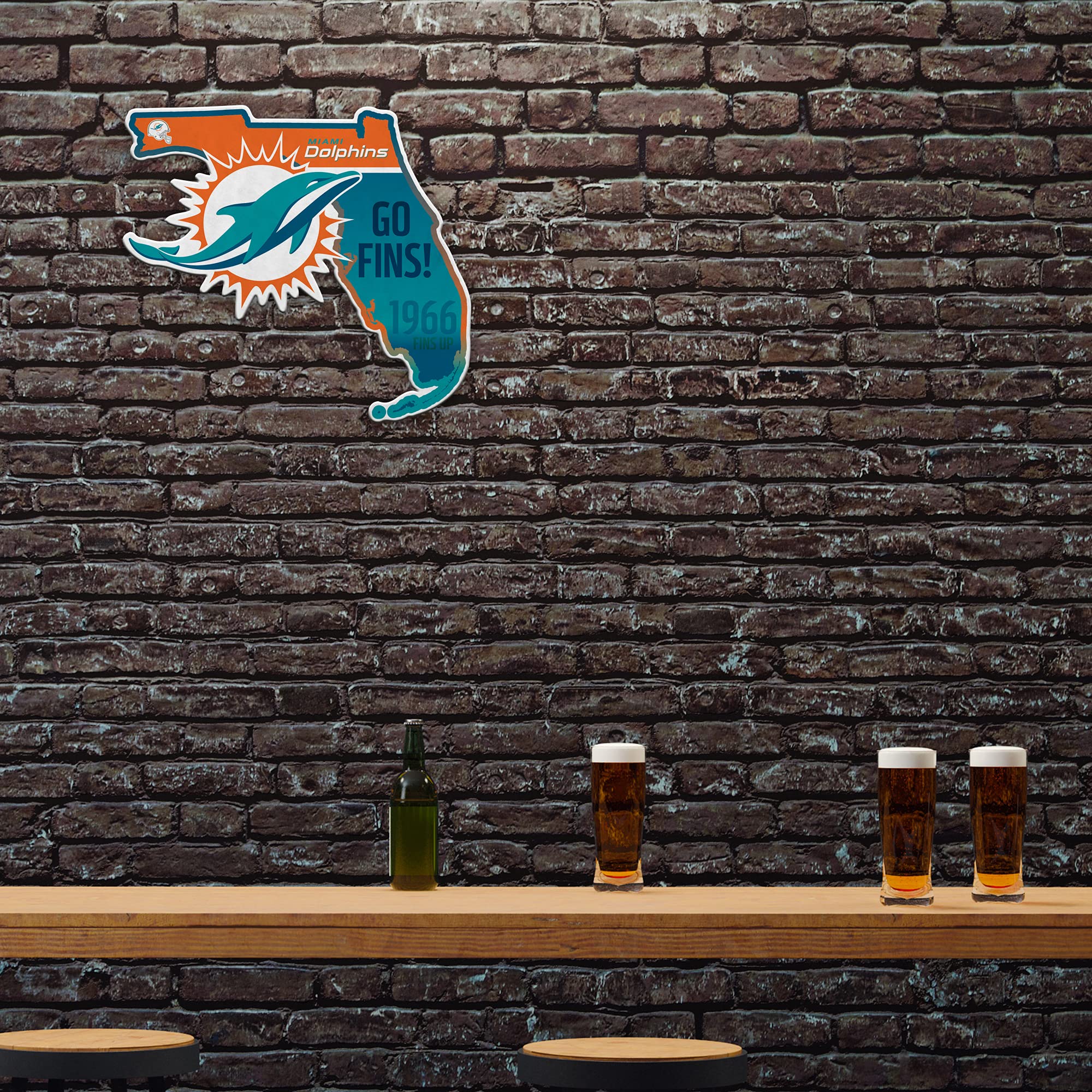 Rico Industries Nfl Miami Dolphins State Shape Shape Cut Pennant - Home And Living Room D  Cor - Soft Felt Ez To Hang 18X0.10X18