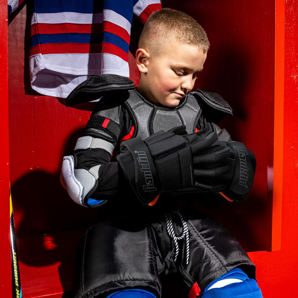 Franklin Sports Ice Hockey Gloves - 10'' Youth Gloves - Thumb Lock System - Flexible Full Motion Cuff - Perfect For Kids
