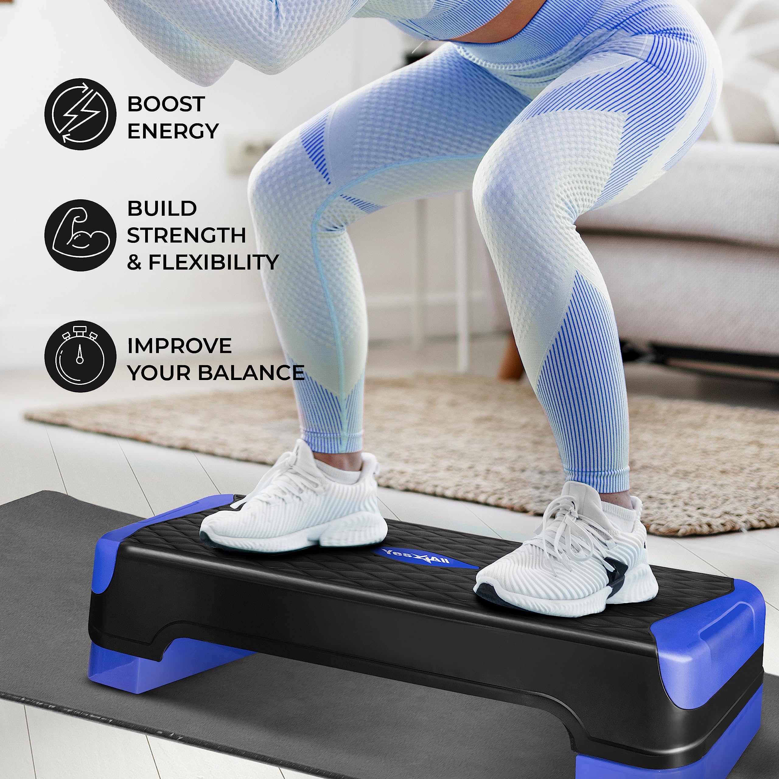 Yes4All 2-In-1 Adjustable Aerobic Stepper With Extra Half Round Legs For Home Workout, Step Exercise & Balance Training - Dark B