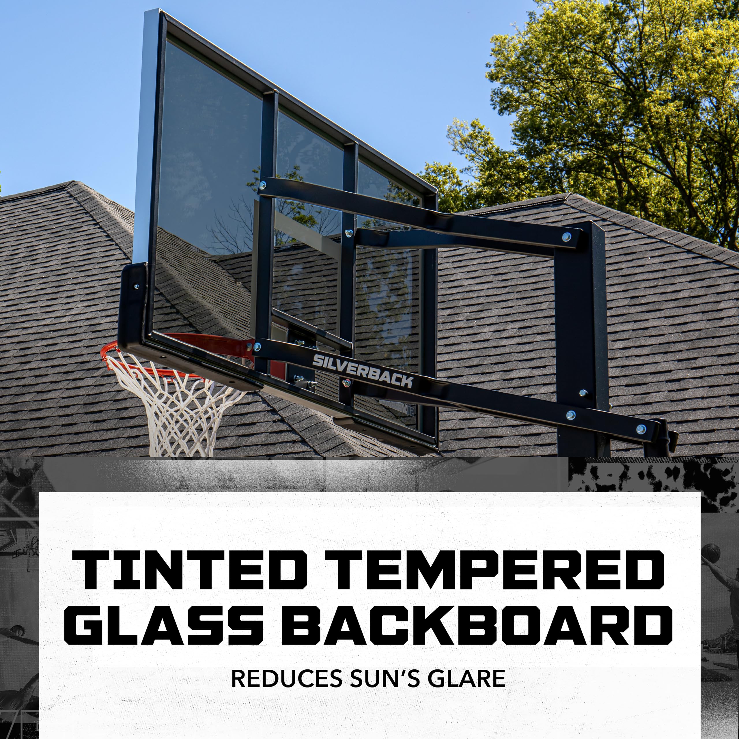 Silverback Ghost Basketball Goal with 60-Inch Tinted Tempered Glass Backboard