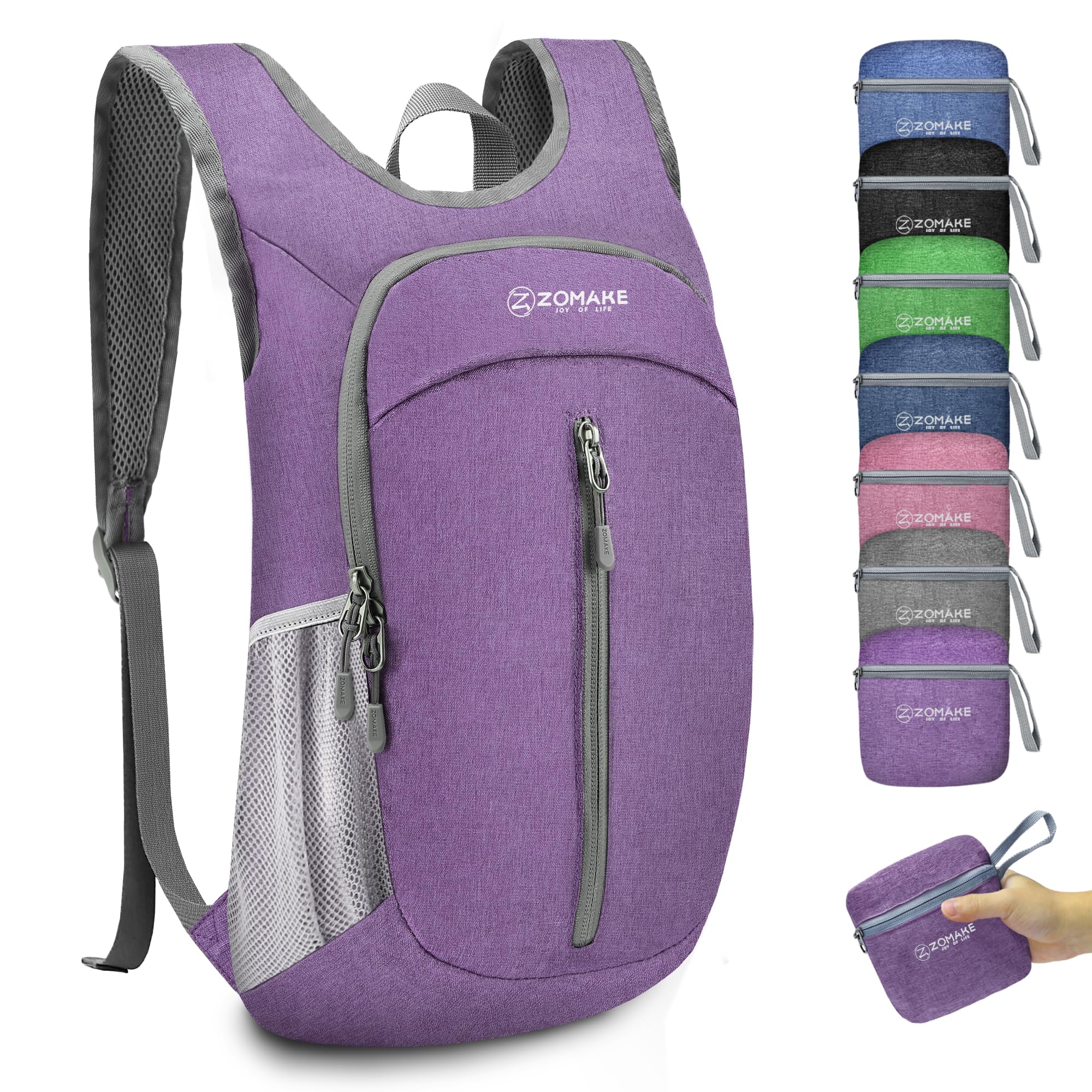 ZOMAKE 10L Ultra Lightweight Packable Backpack, Small Daypack Light Foldable Backpacks Water Resistant Day Bag for Hiking(Light 