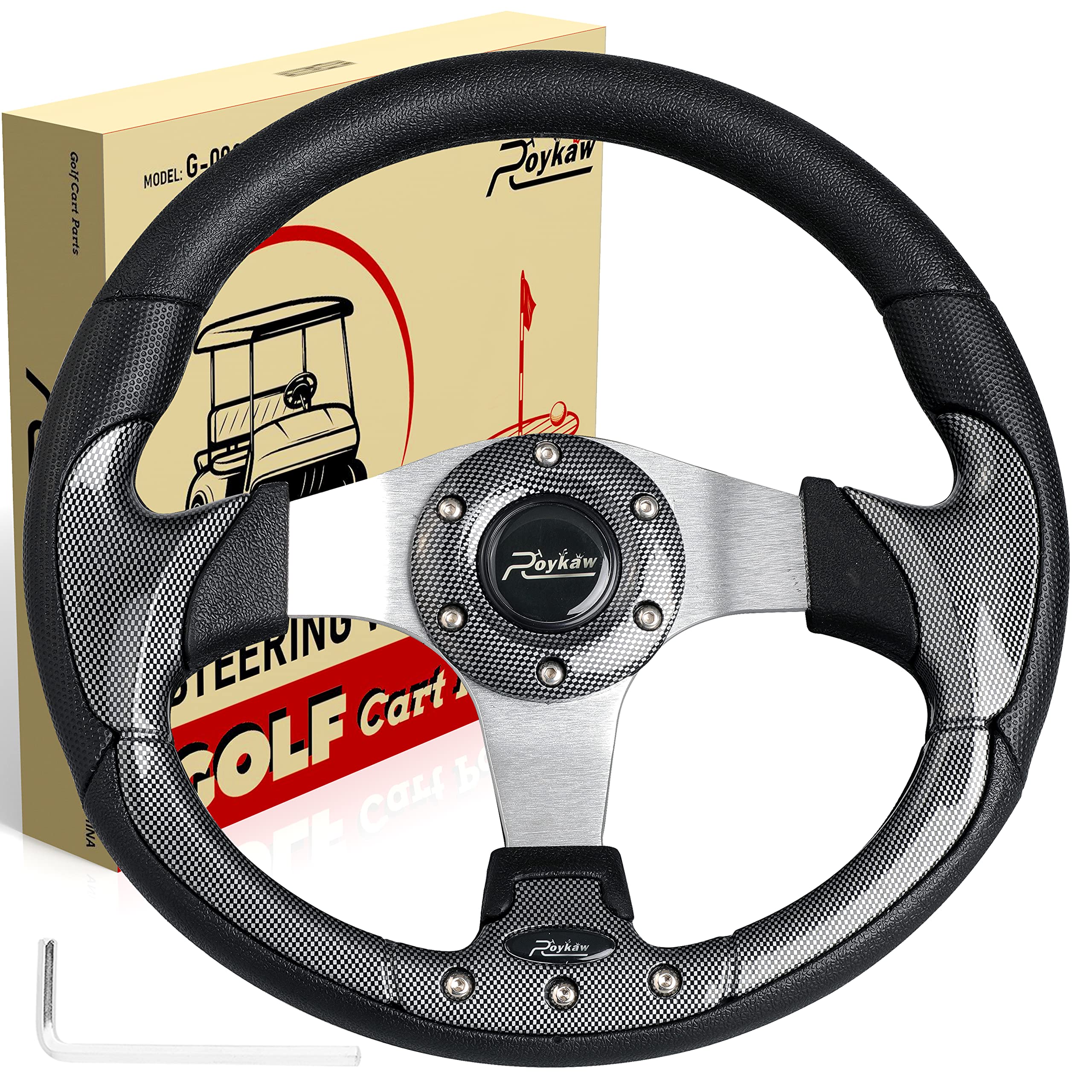 Roykaw Golf Cart Steering Wheel Or Hub Adapter For Ezgo Club Car Yamaha (Style 2 Black)