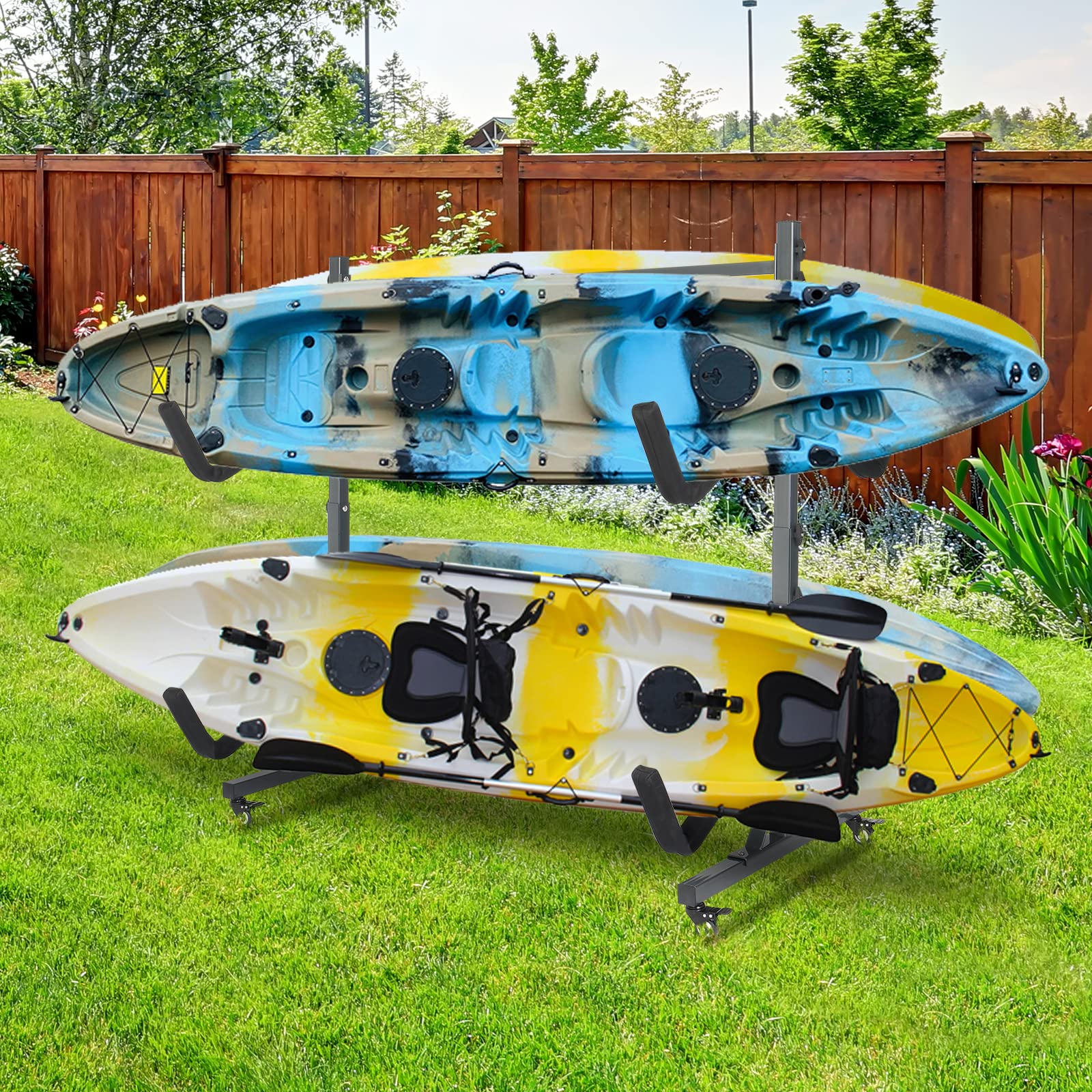 Bonnlo Kayak Stand Freestanding, Storage Rack for Two-Kayak, Canoe, Boat, Paddle Board, SUP, Surfboard for Indoor Outdoor Garage