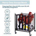 Fitvids Sports Equipment Organizer, Ball Storage Cart With Baskets And Hooks, Rolling Gear Storage For Garage, Black Steel