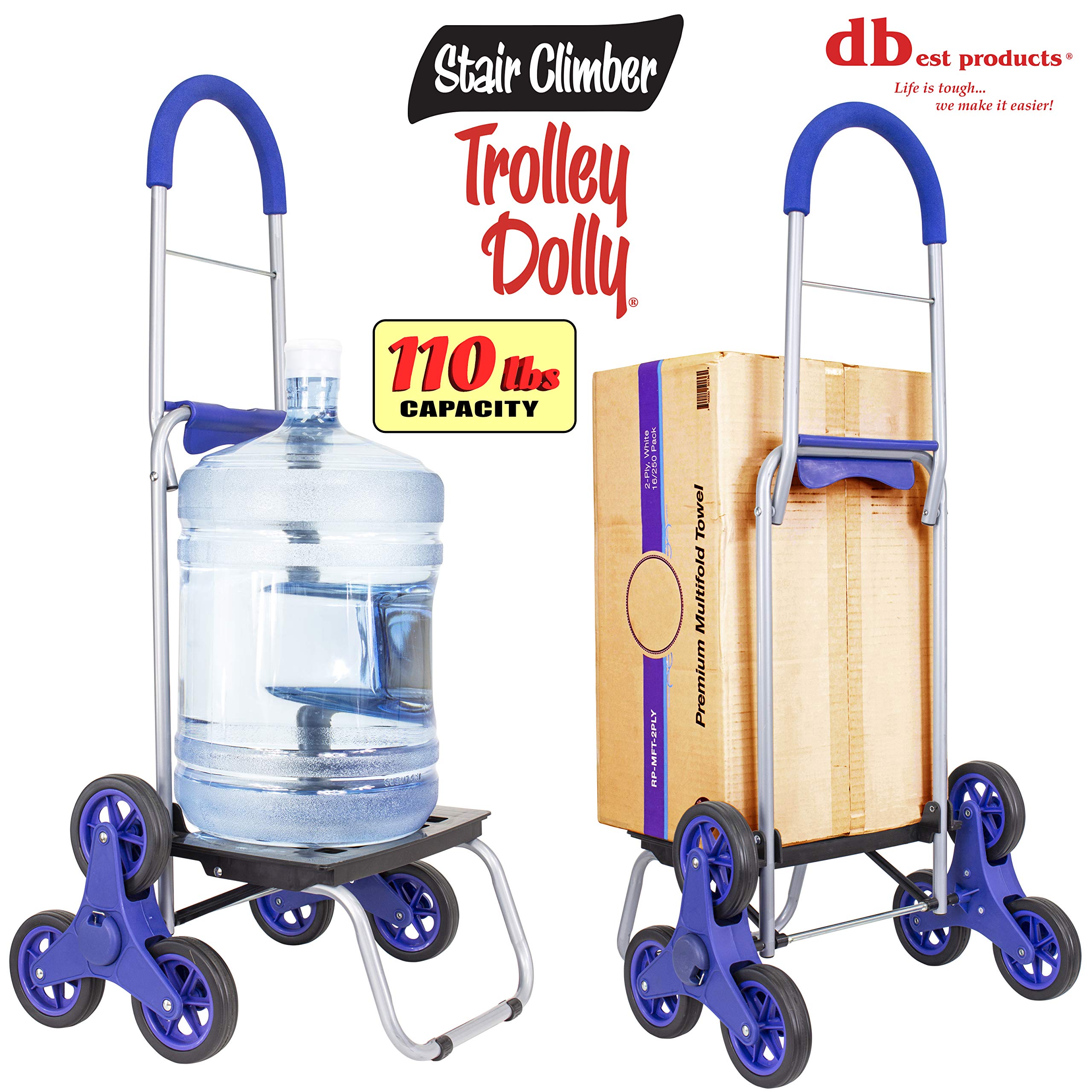 Dbest Products Stair Climber Trolley Dolly Folding Grocery Cart 3 Wheels Heavy Duty Shopping Hand Truck Made For Condos Apartmen