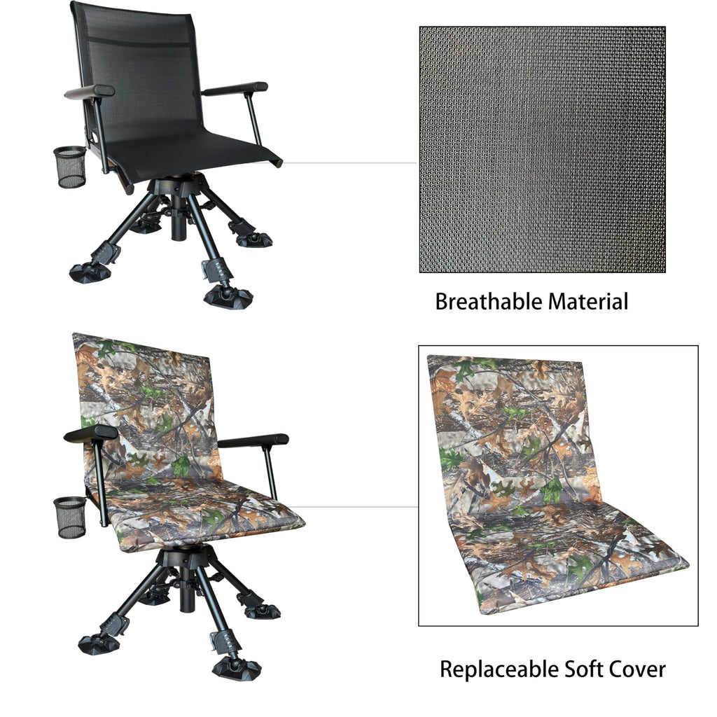 Cross Mars Silent Swivel Stable Portable Ground Folding Outdoor Camping Fishing Hunting Blind Chair Seat With Cover, 4 Legs Adju