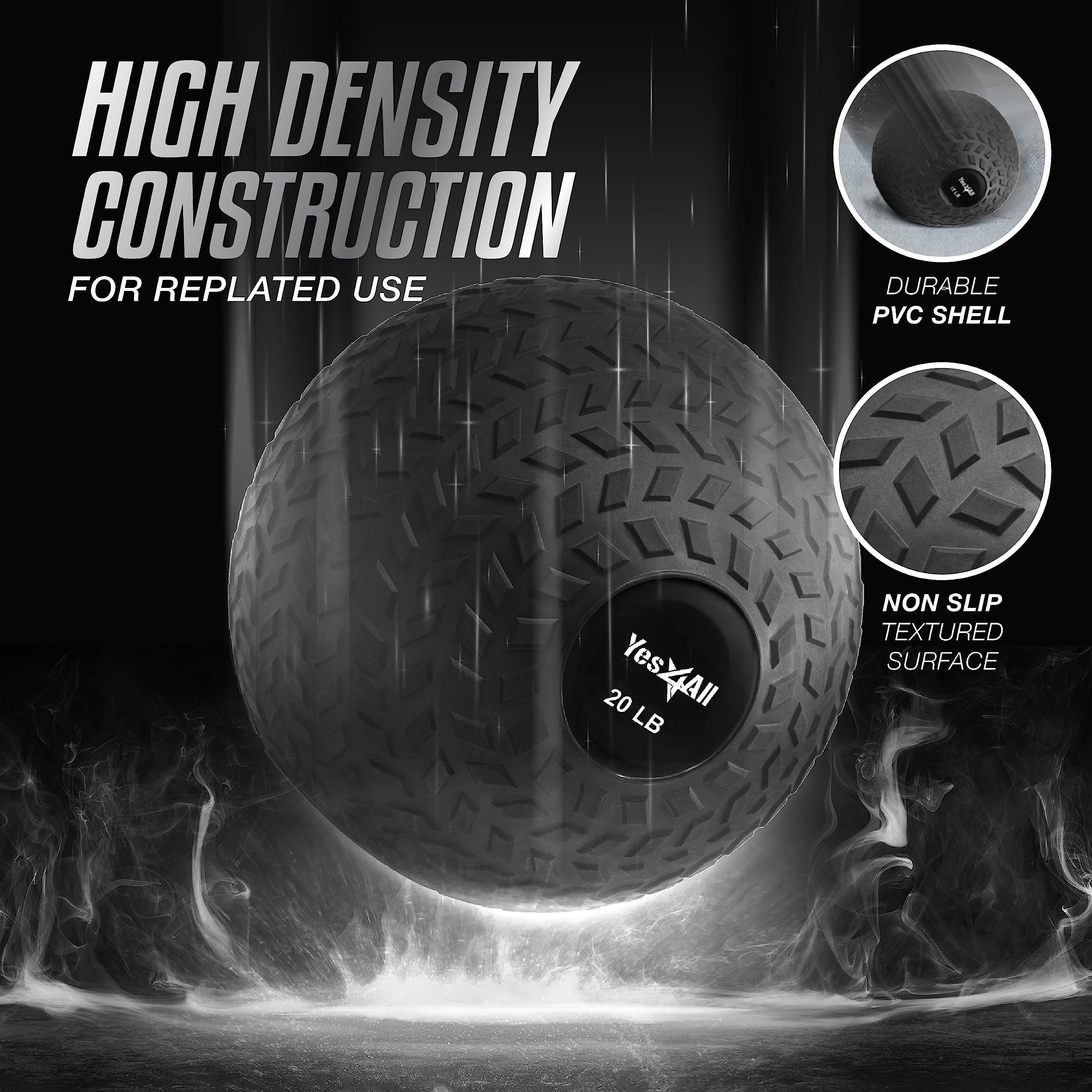 Yes4All 20 Lbs Slam Ball For Strength Workout - Slam Medicine Ball (20 Lbs, Black)