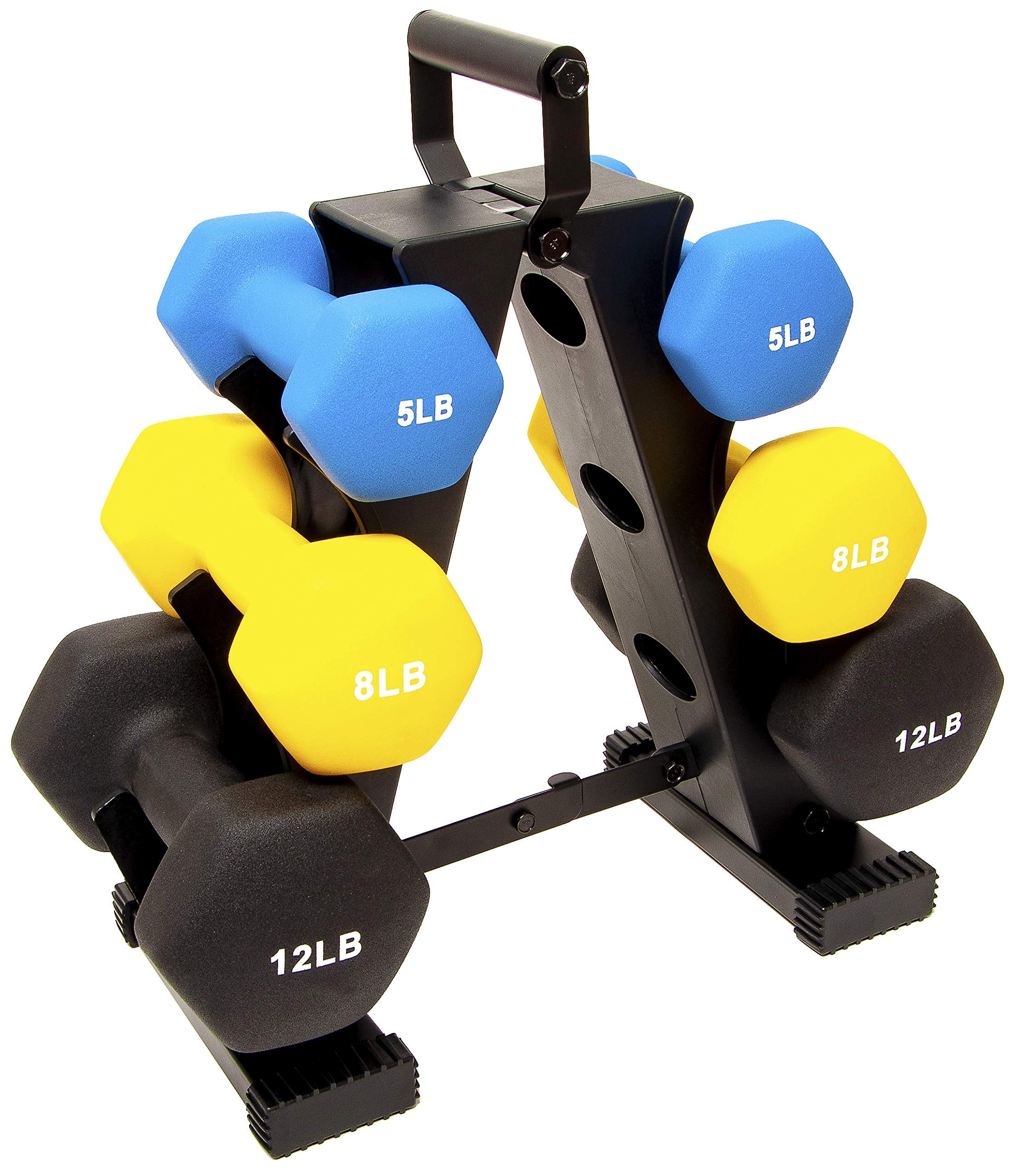 Fitvids Set Of 6 Neoprene Dumbbell Hand Weights, Anti-Slip, Anti-Roll, Hex Shape Colorful, 5/8/12 Pound Pairs, 50-Pound Set With