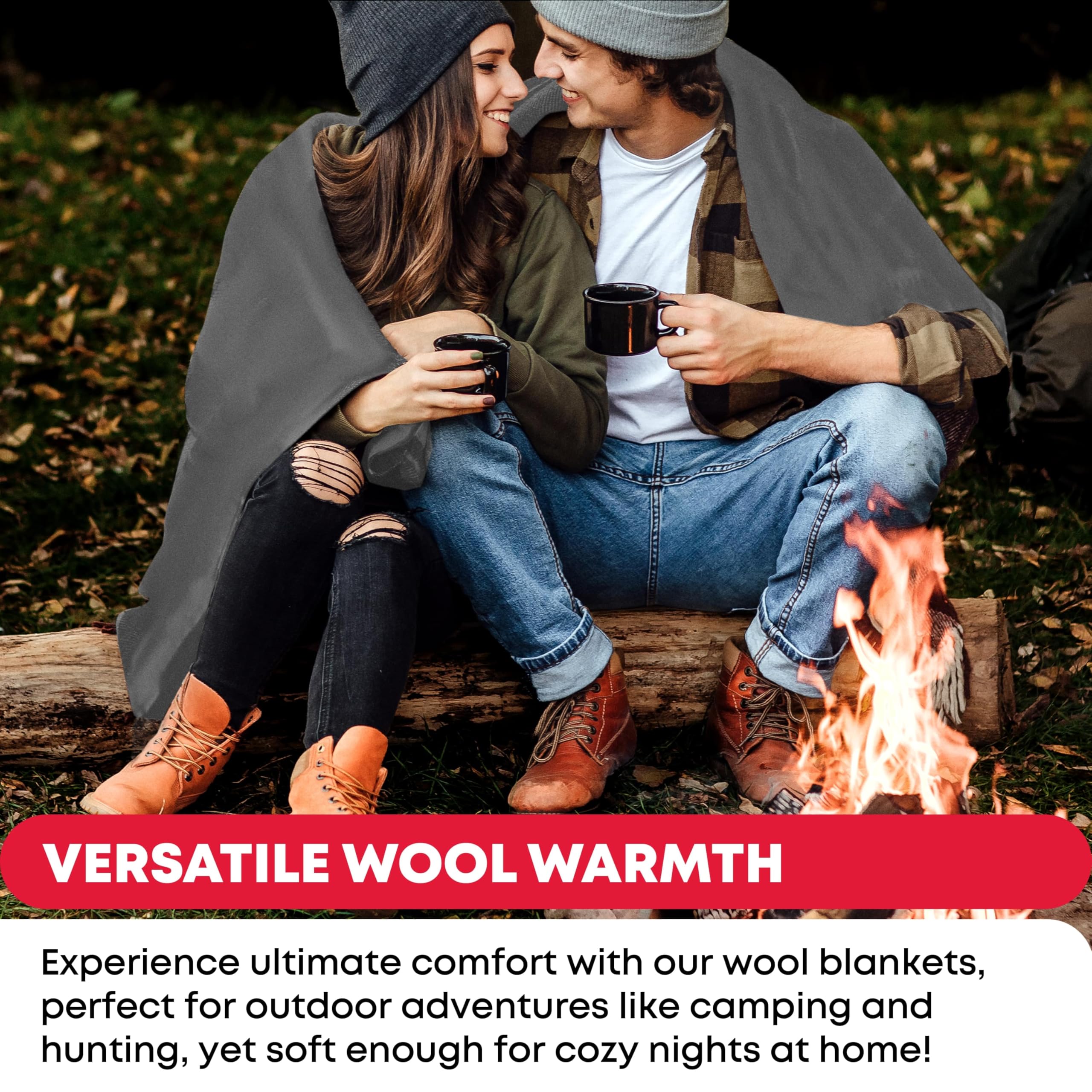 Military Wool Blanket - 95% Wool, Washable, Perfect For Outdoors, Camping, Picnics, Travel, Car & Bushcraft Emergency Blanket, 9