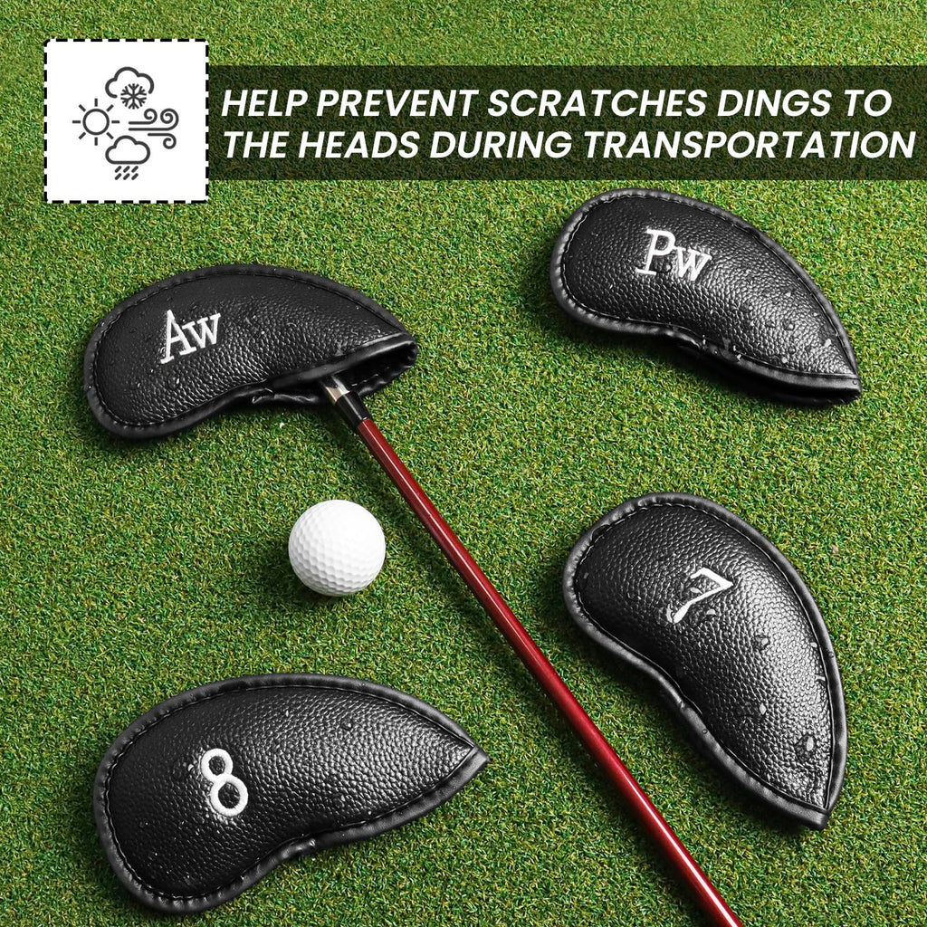 Finger Ten Golf Iron Head Covers Value 12 Piece Set, Synthetic Leather Deluxe Club Headcover, Universal Fit Main Iron Clubs (1 S